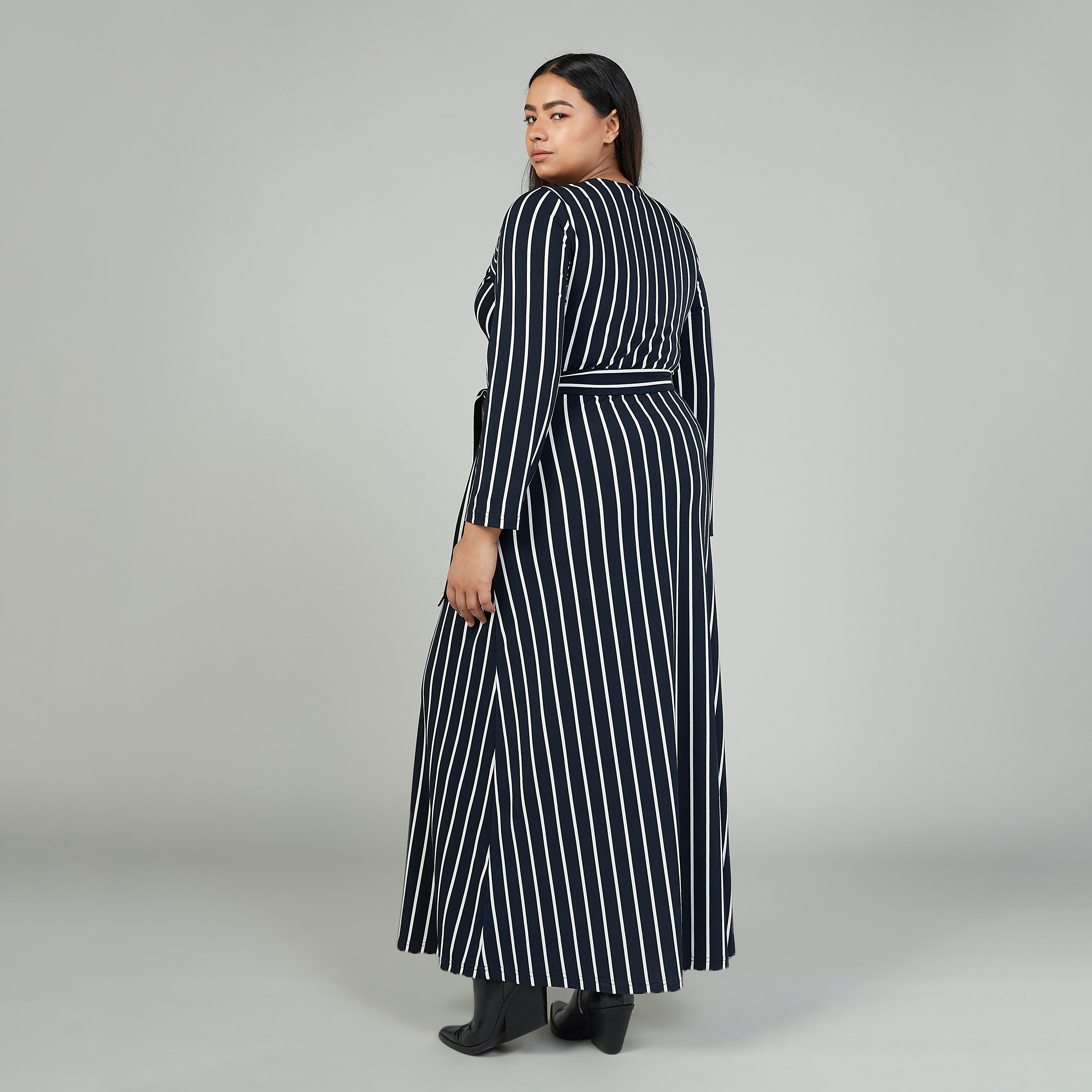 فستان طويل إيه لاين مخطّط بأكمام طويلة وجيوب-women-clothing-dresses-image-4