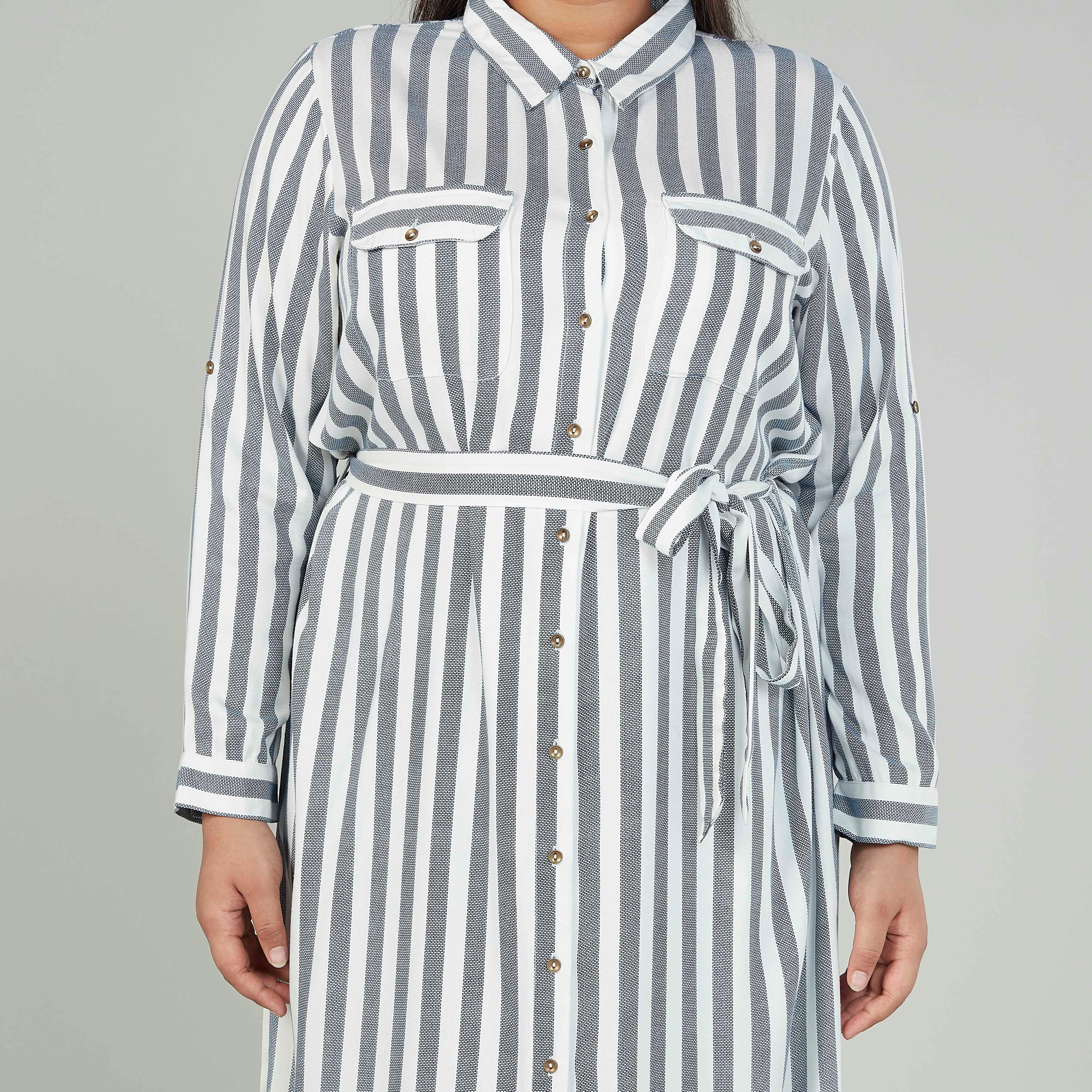 فستان قميص مقلم بأكمام طويلة وأربطة-women-clothing-dresses-image-3