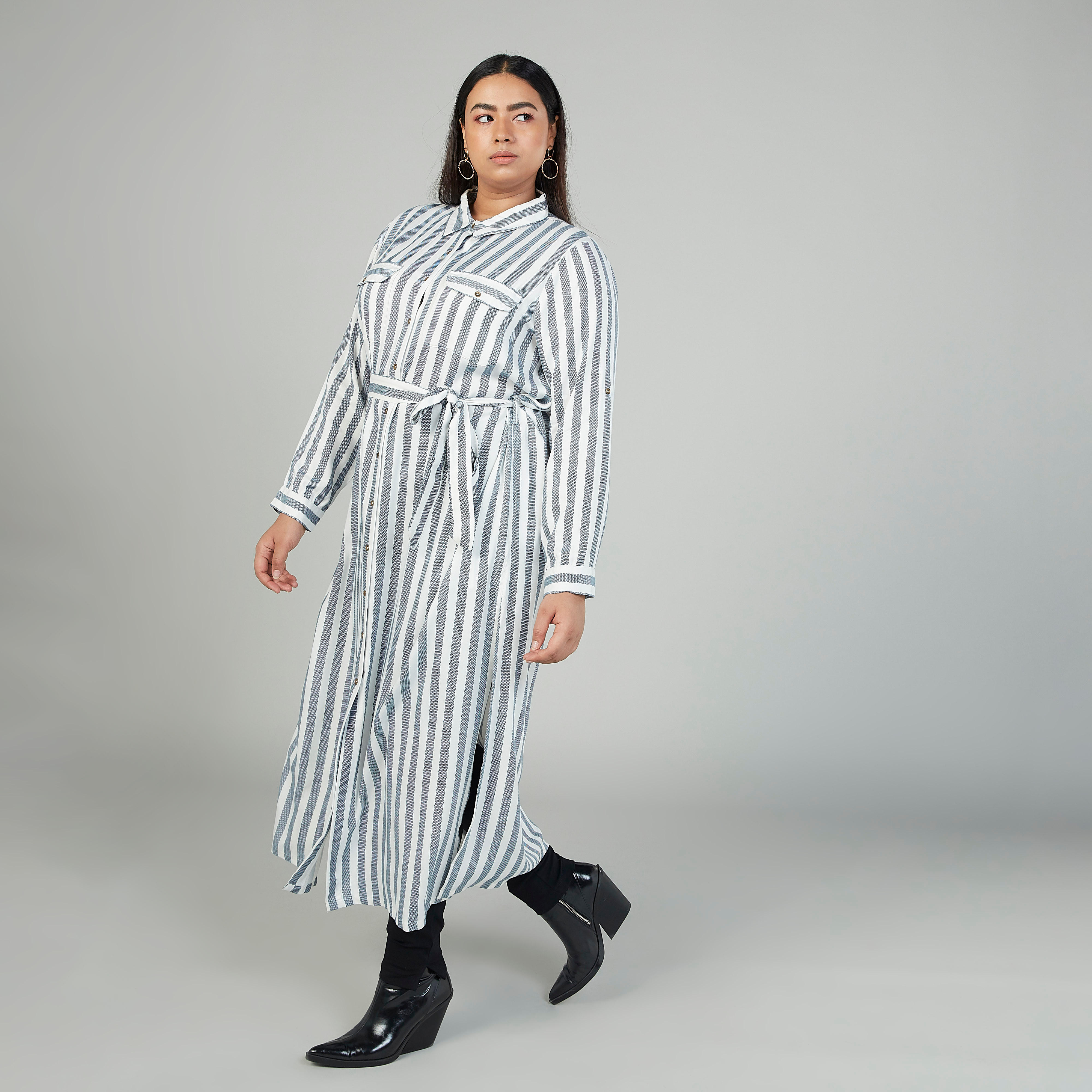 فستان قميص مقلم بأكمام طويلة وأربطة-women-clothing-dresses-image-5