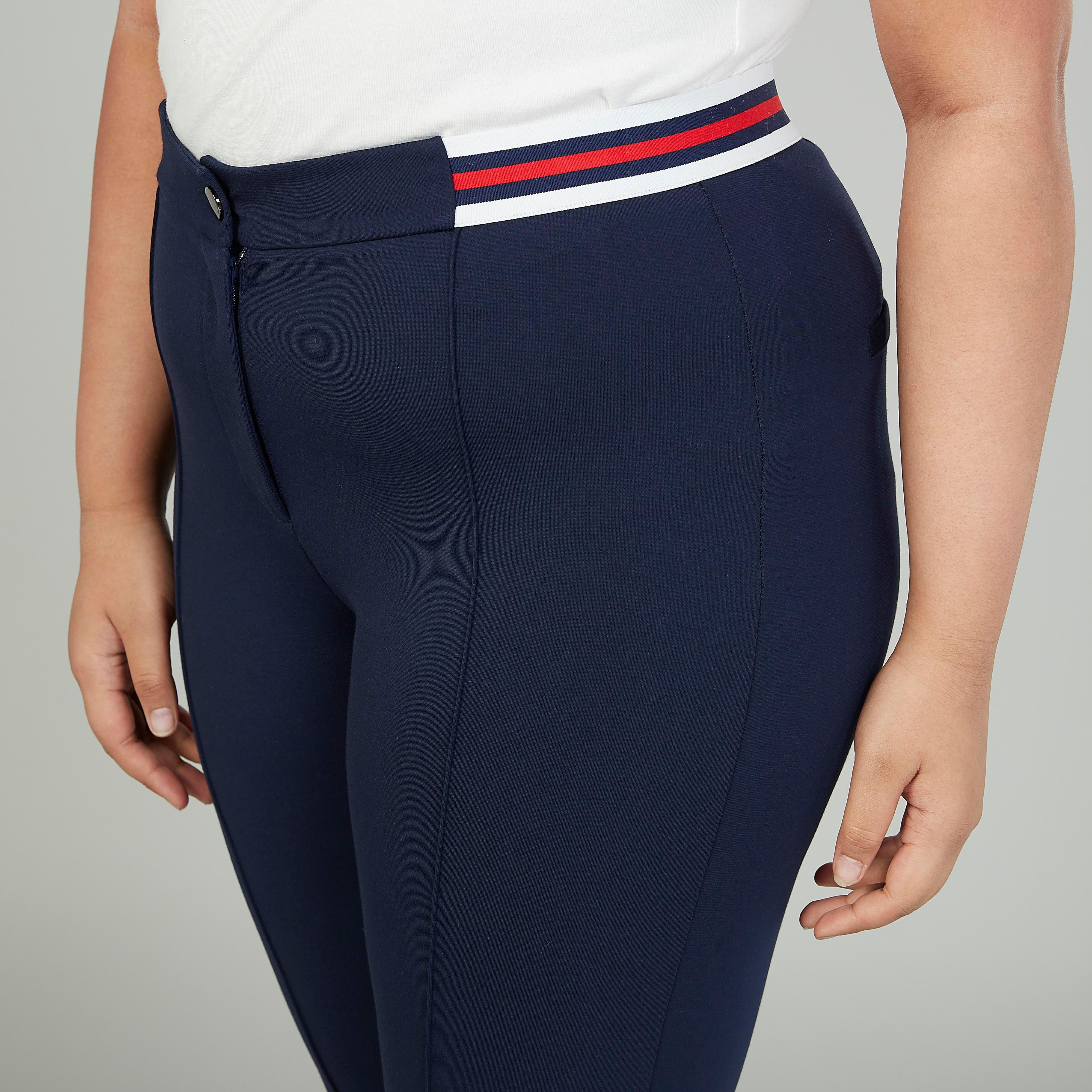 بنطلون ليقنز سادة بخصر مطاطي مخطّط متوسط الارتفاع وتفاصيل جيوب-women-clothing-bottoms-leggings-image-3