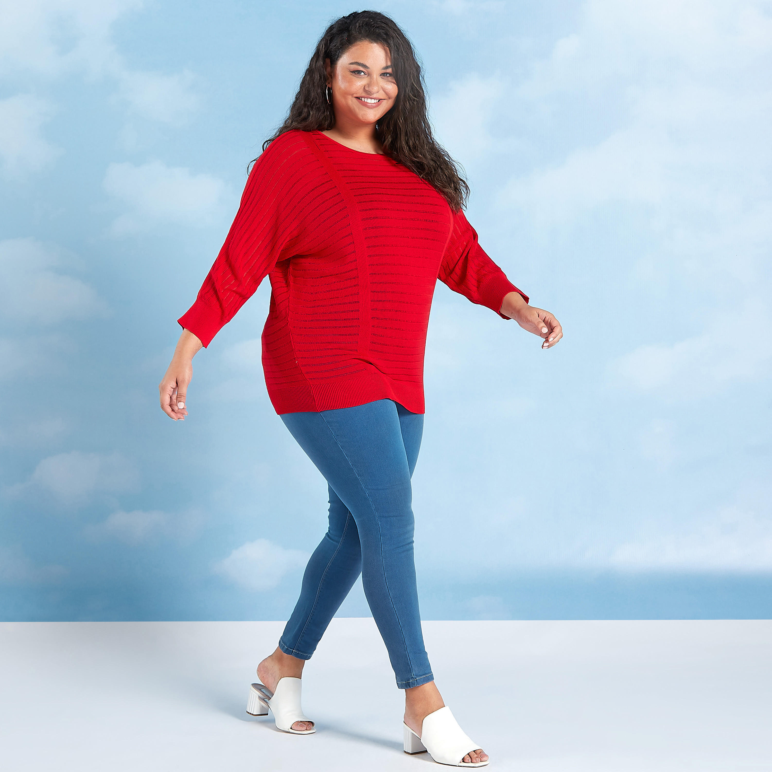 بلوزة بارزة الملمس بياقة قارب وأكمام طويلة-women-clothing-tshirts-image-2