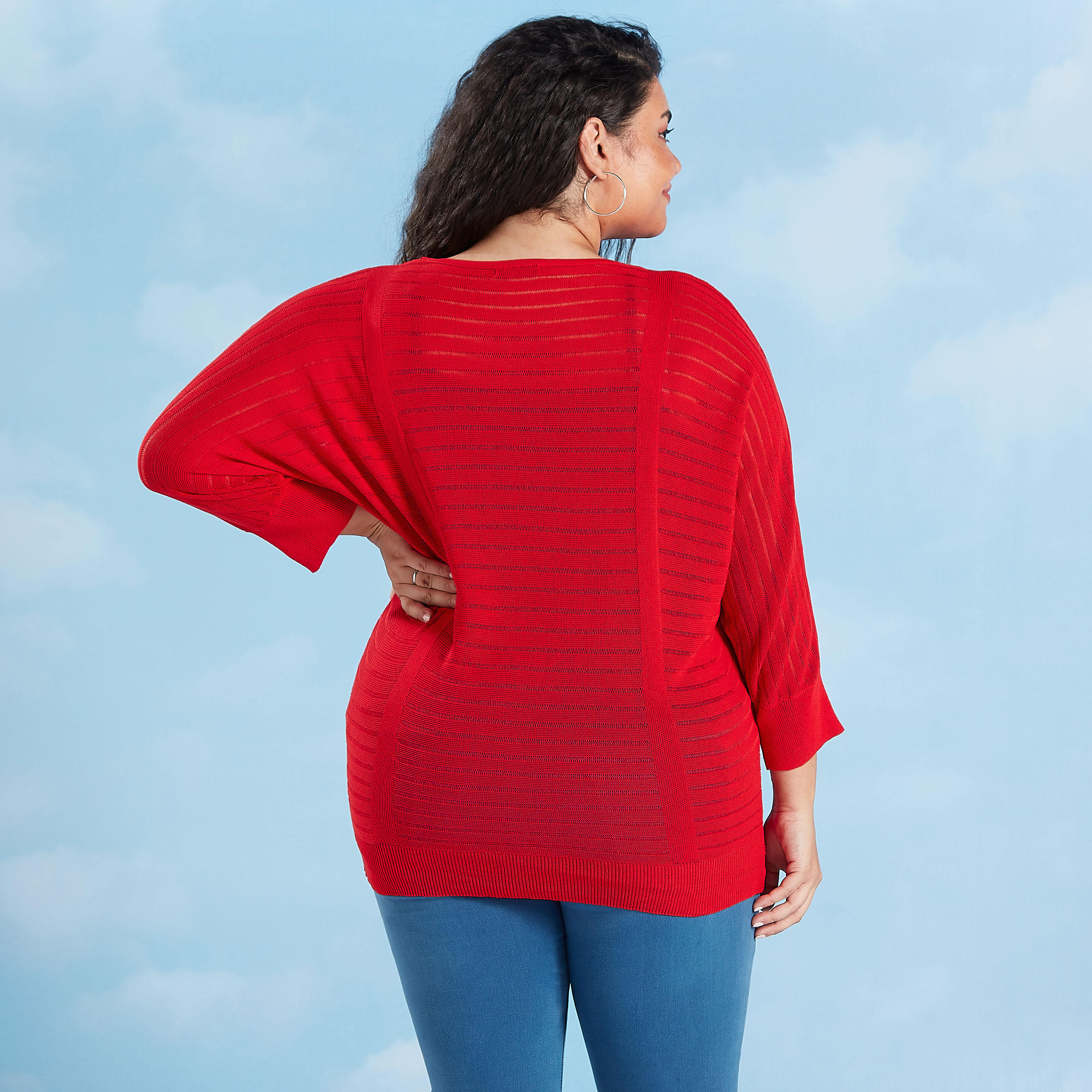 بلوزة بارزة الملمس بياقة قارب وأكمام طويلة-women-clothing-tshirts-image-4