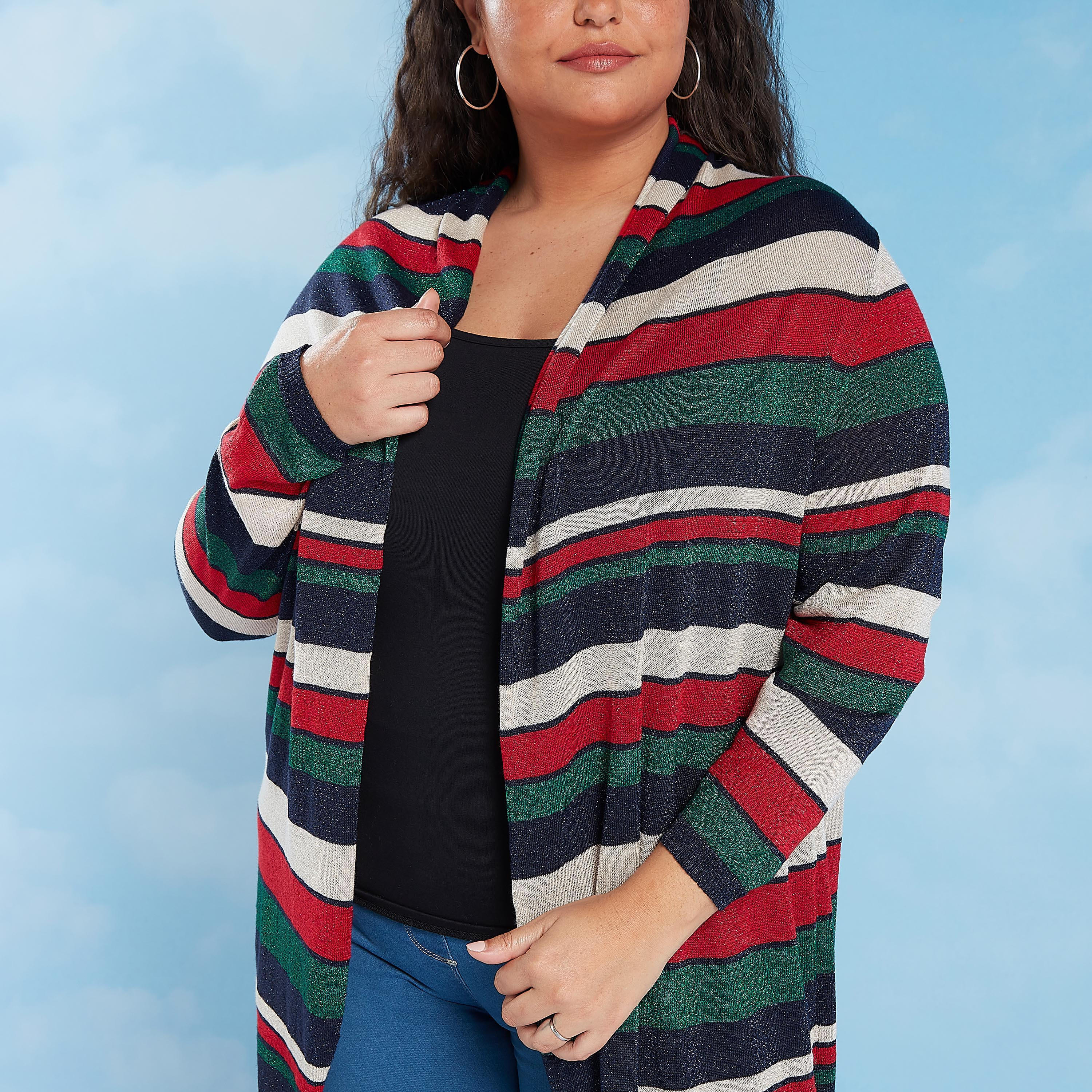 كارديجان طويل مخطط بأكمام طويلة-women-winterwear-coatsandjackets-jackets-image-2
