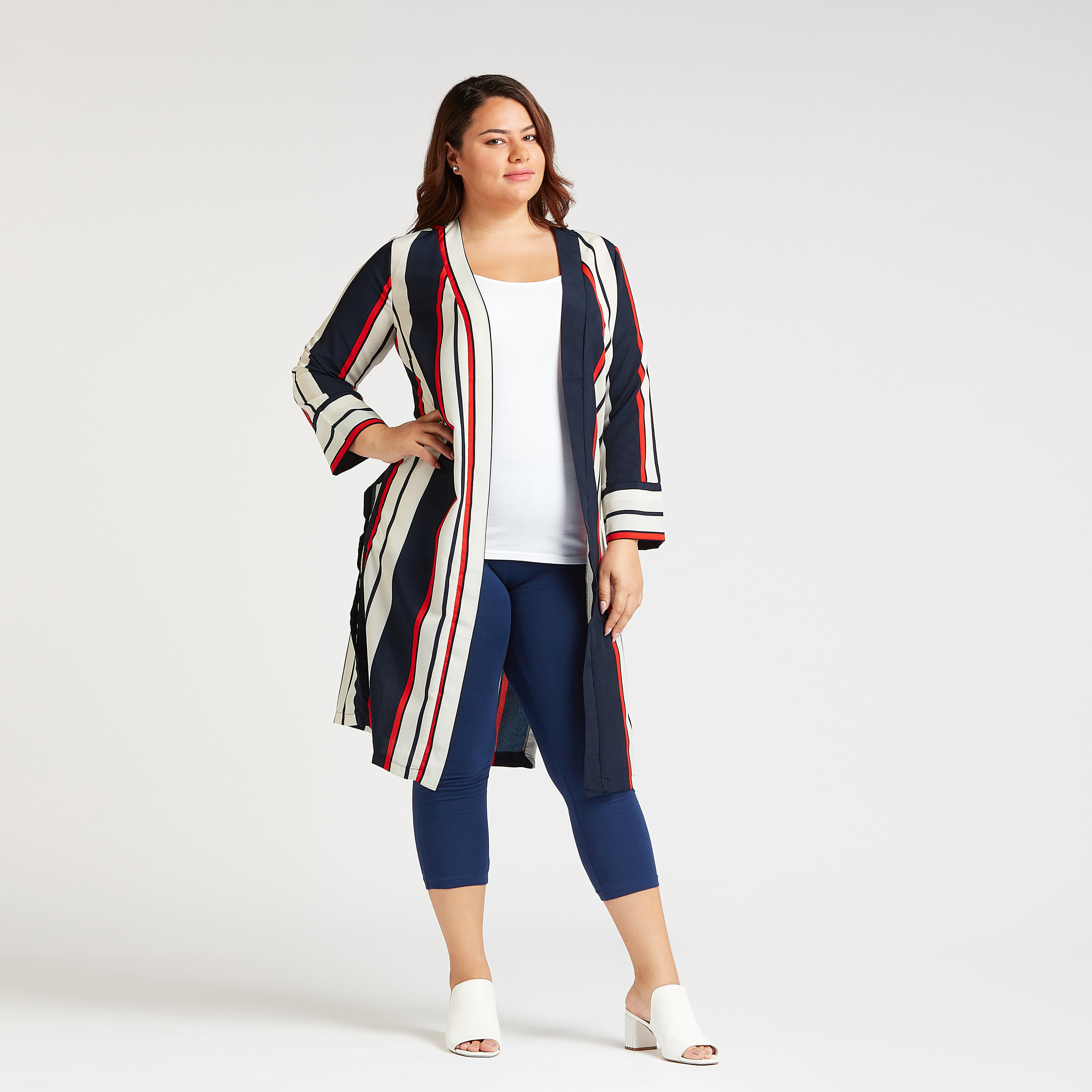 كارديجان طويل مخطط بأكمام طويلة وفتحات جانبية-women-winterwear-coatsandjackets-jackets-image-2