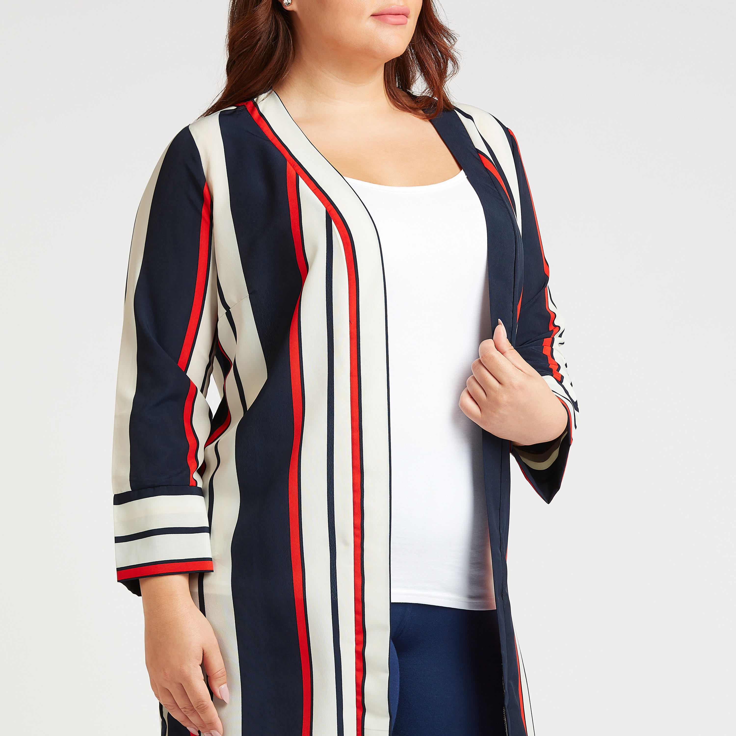 كارديجان طويل مخطط بأكمام طويلة وفتحات جانبية-women-winterwear-coatsandjackets-jackets-image-3