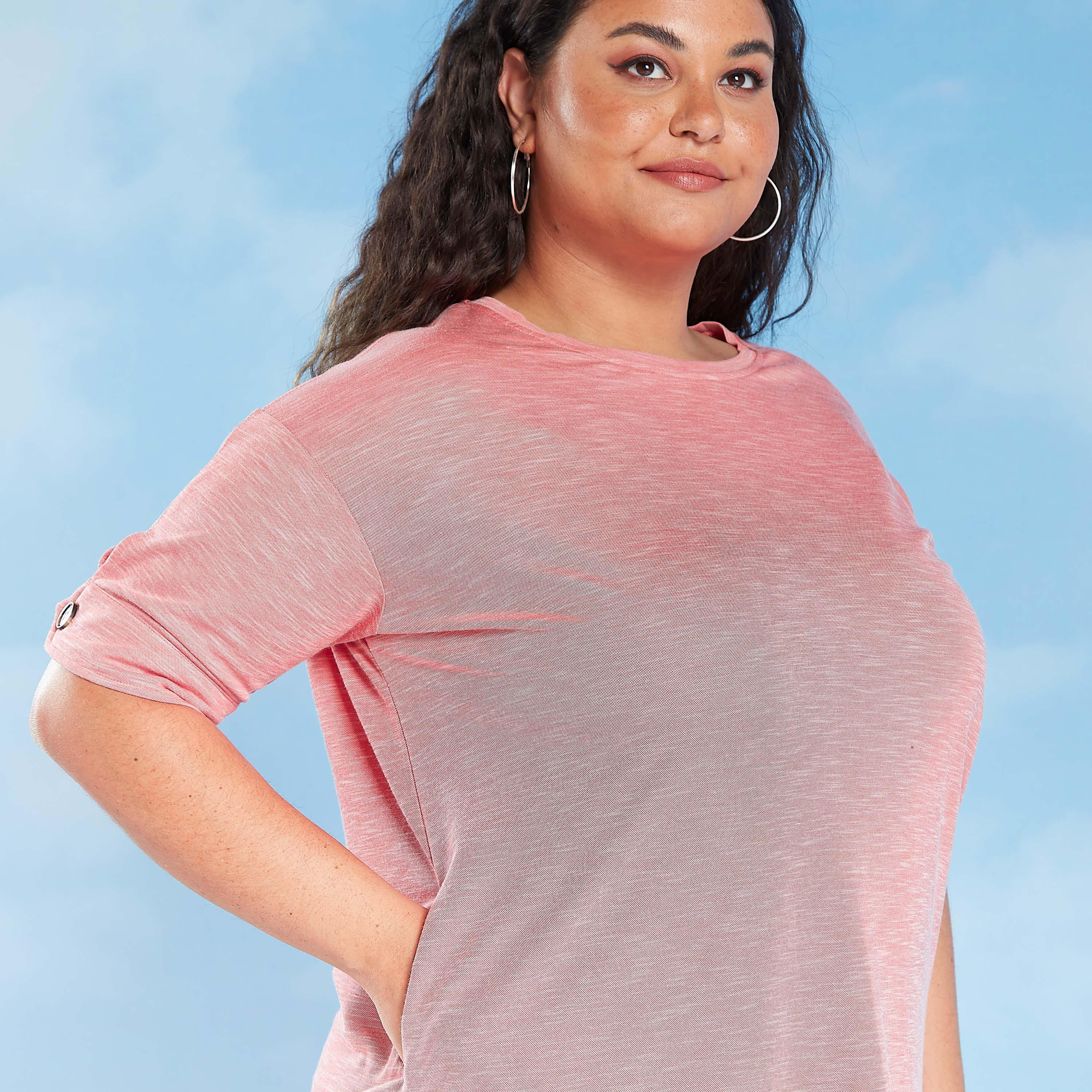 تيشيرت بارز الملمس بياقة مستديرة وأكمام قصيرة-women-clothing-shirtsandblouses-blouses-image-3