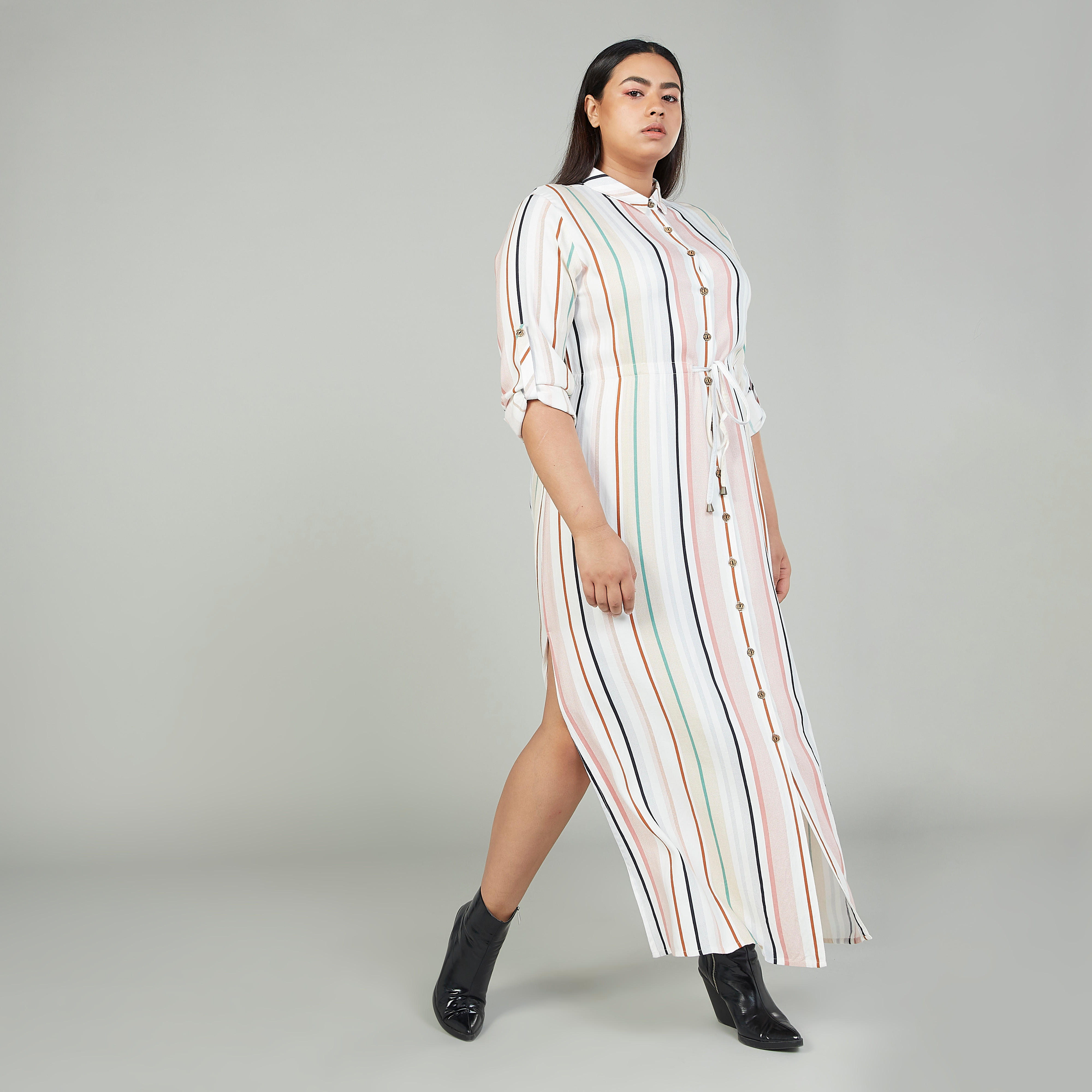 فستان قميص طويل مخطّط بأكمام طويلة وأربطة-women-clothing-dresses-image-2