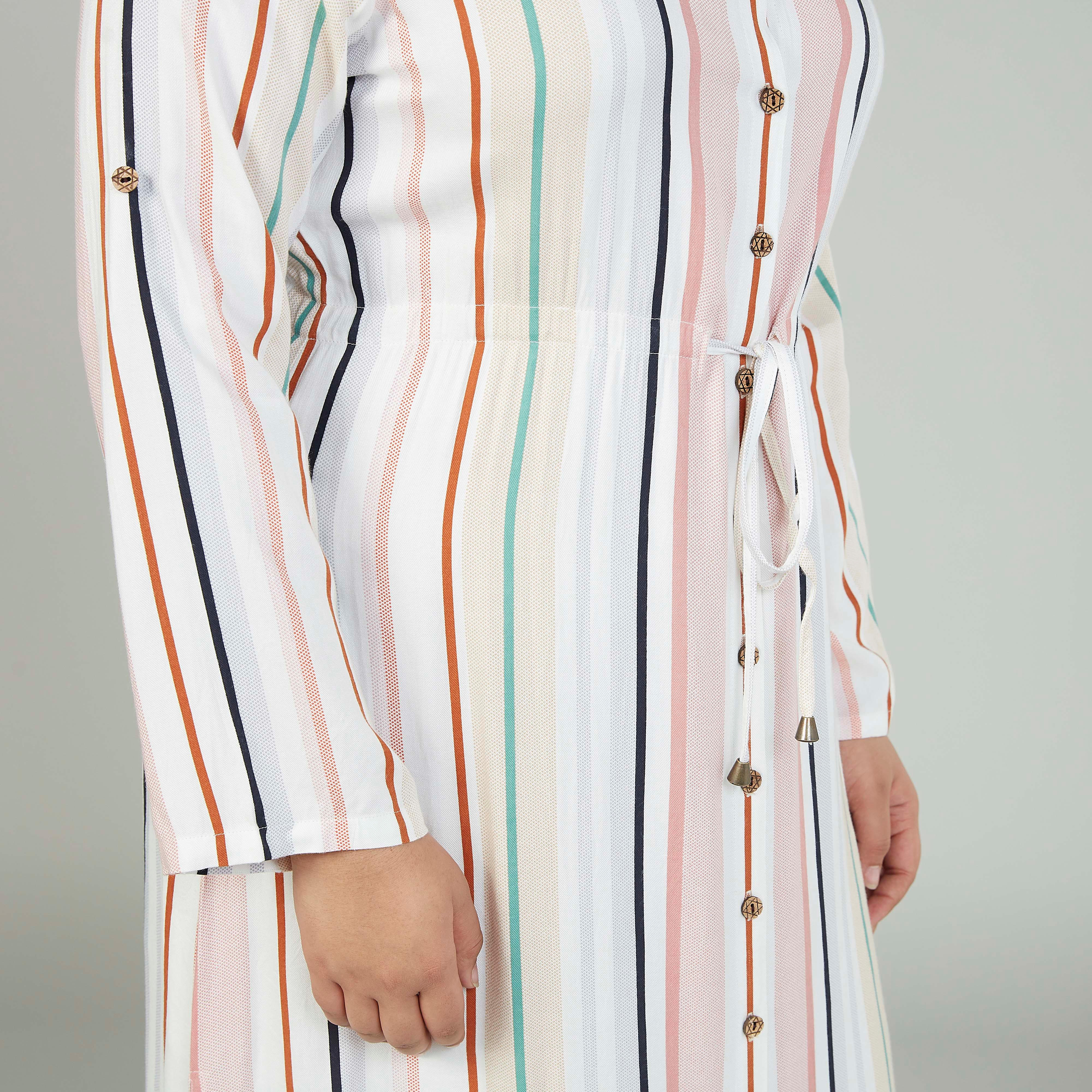 فستان قميص طويل مخطّط بأكمام طويلة وأربطة-women-clothing-dresses-image-3