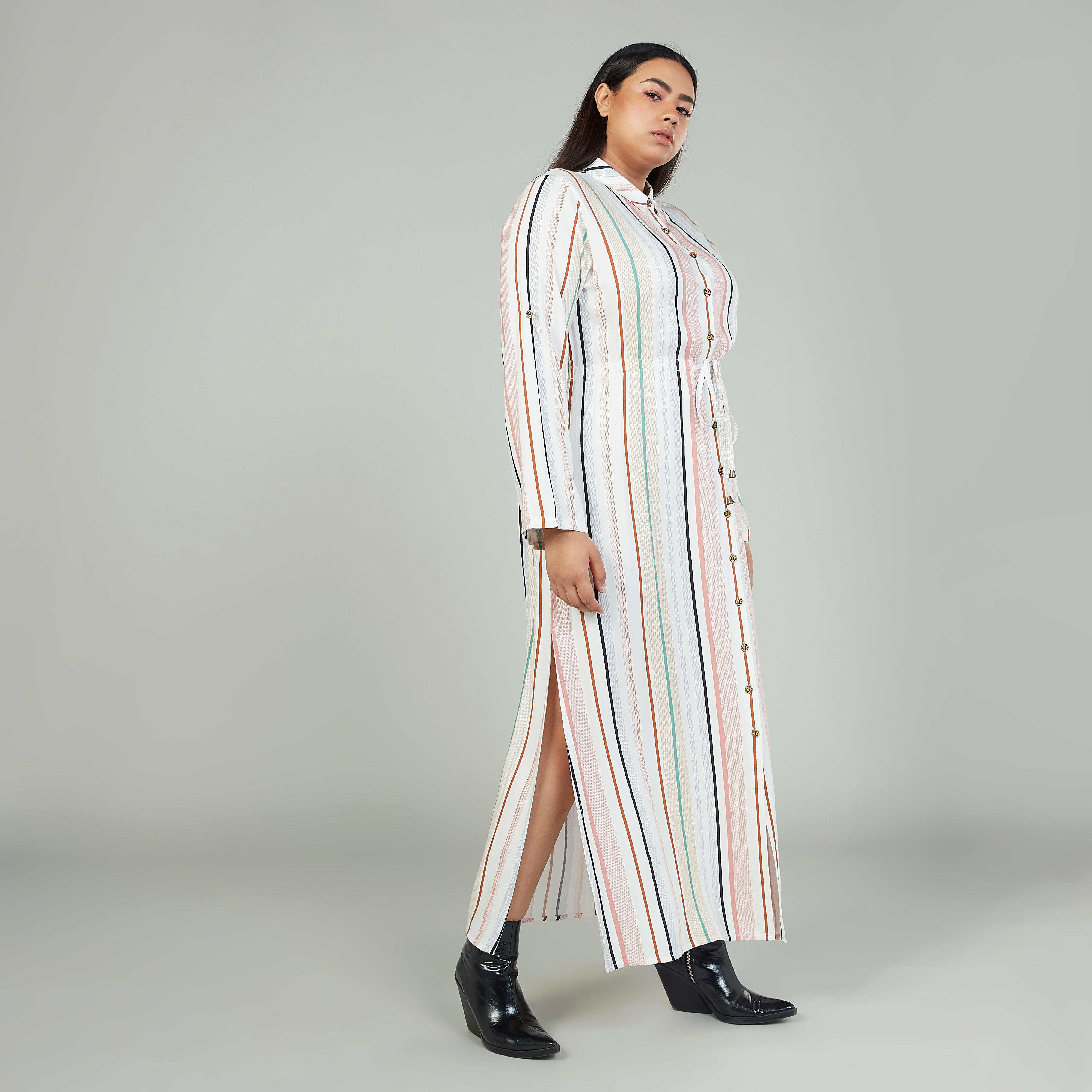 فستان قميص طويل مخطّط بأكمام طويلة وأربطة-women-clothing-dresses-image-5