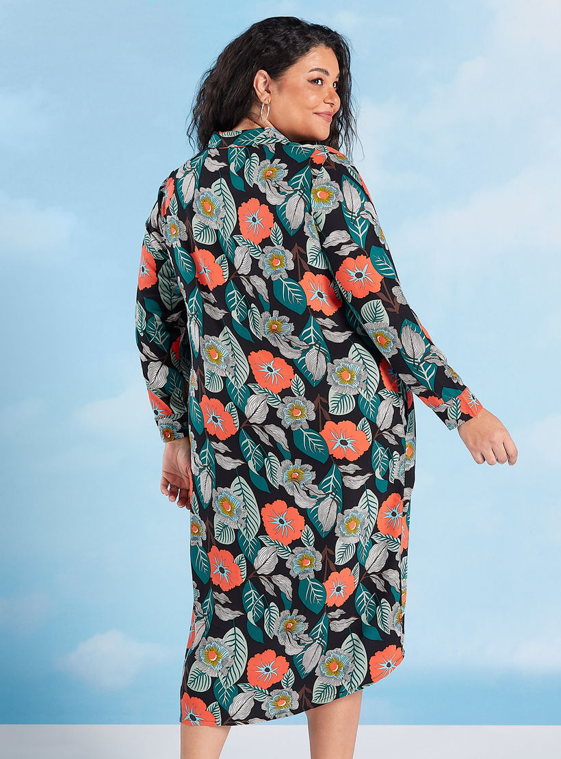 فستان قميص ميدي زهري بأكمام طويلة وجيوب-women-clothing-dresses-image-4
