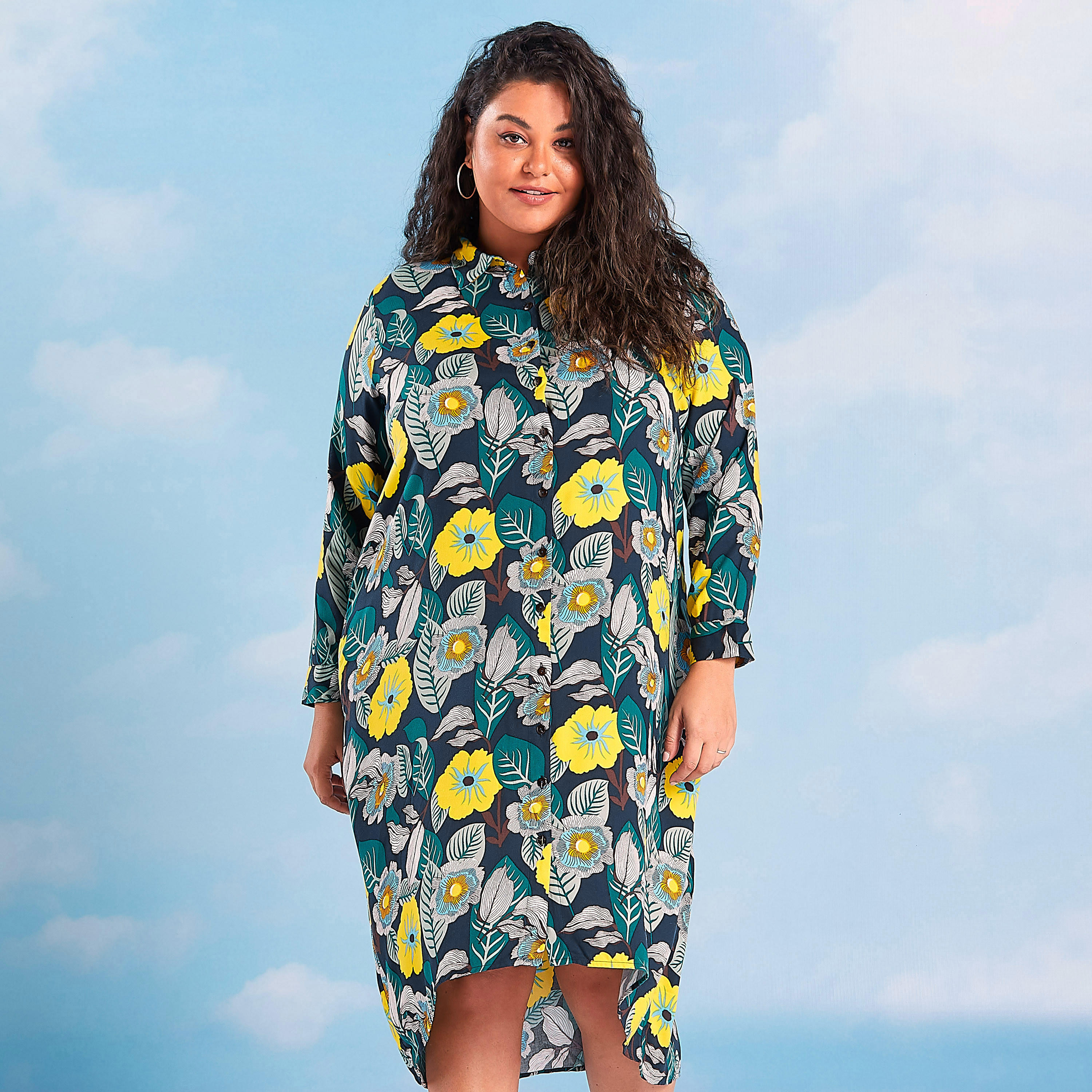 فستان قميص ميدي بطبعات زهرية وأكمام طويلة وتفاصيل جيوب-women-clothing-dresses-image-2