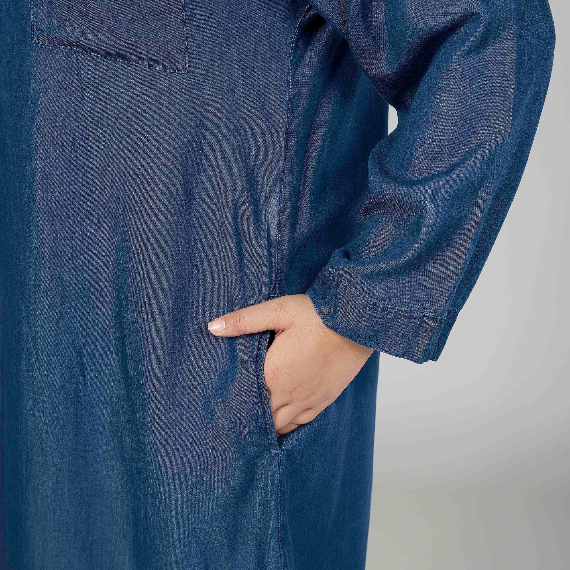 Plain Midi Shirt Dress with Long Sleeves and Pocket Detail-women-clothing-dresses-image-3