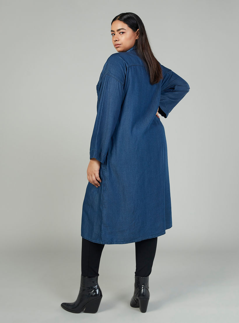 Plain Midi Shirt Dress with Long Sleeves and Pocket Detail-women-clothing-dresses-image-4