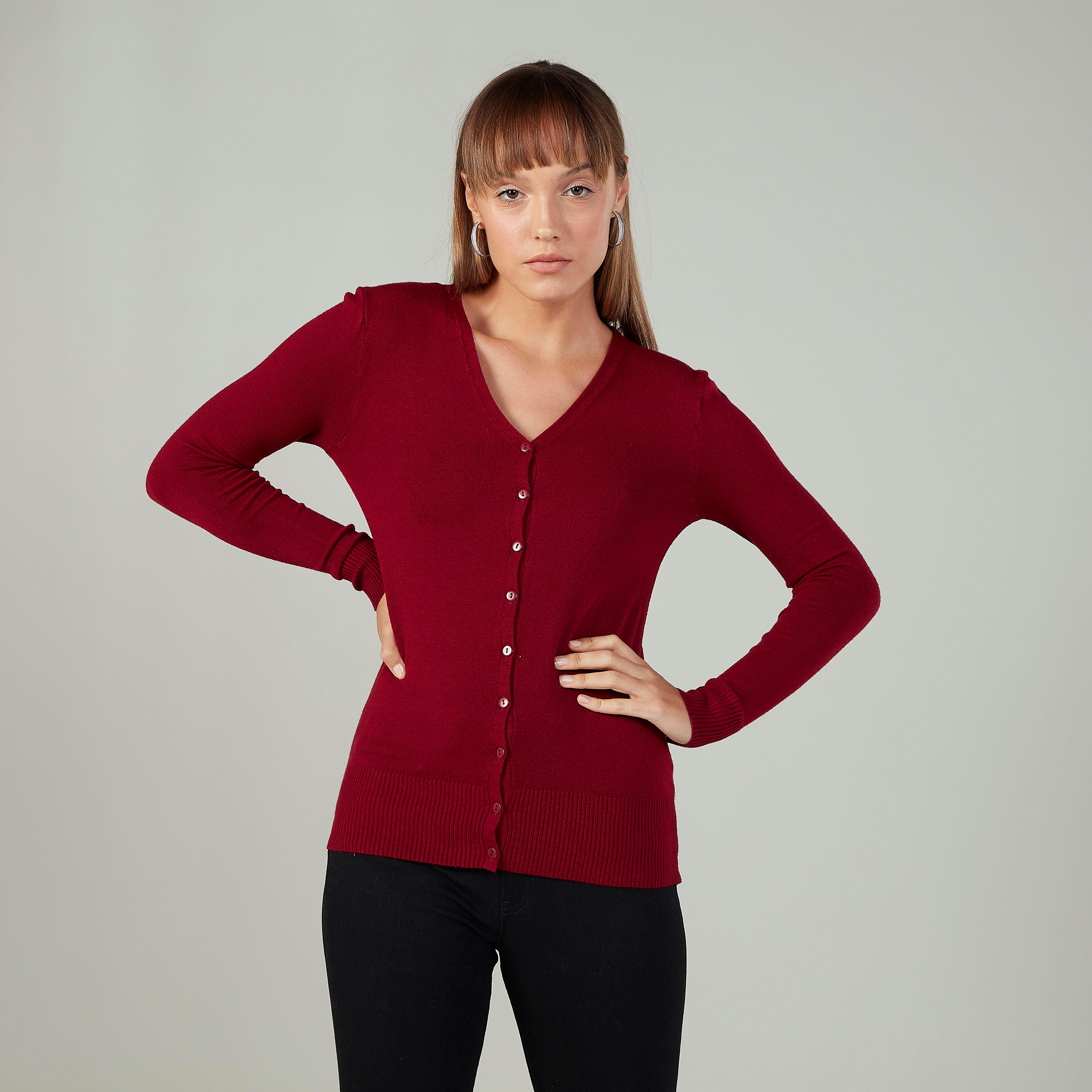 كارديجان بارز الملمس بياقة V وأكمام طويلة-women-winterwear-hoodiesandsweatshirts-sweatshirts-image-1