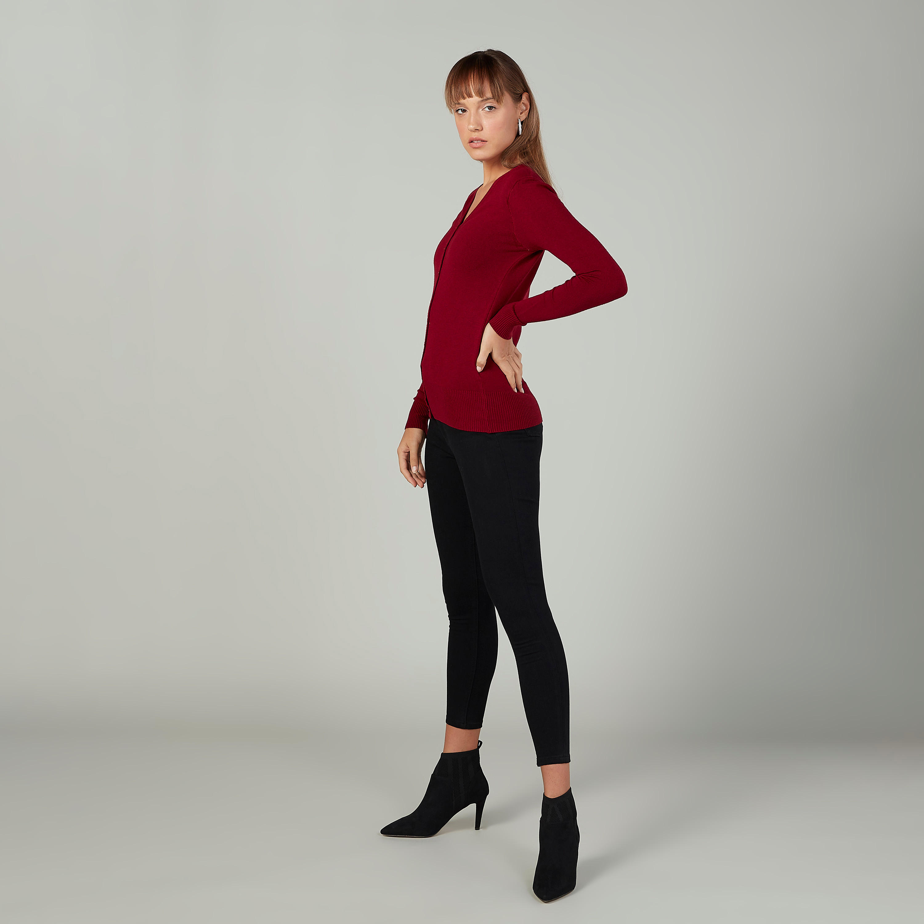 كارديجان بارز الملمس بياقة V وأكمام طويلة-women-winterwear-hoodiesandsweatshirts-sweatshirts-image-2