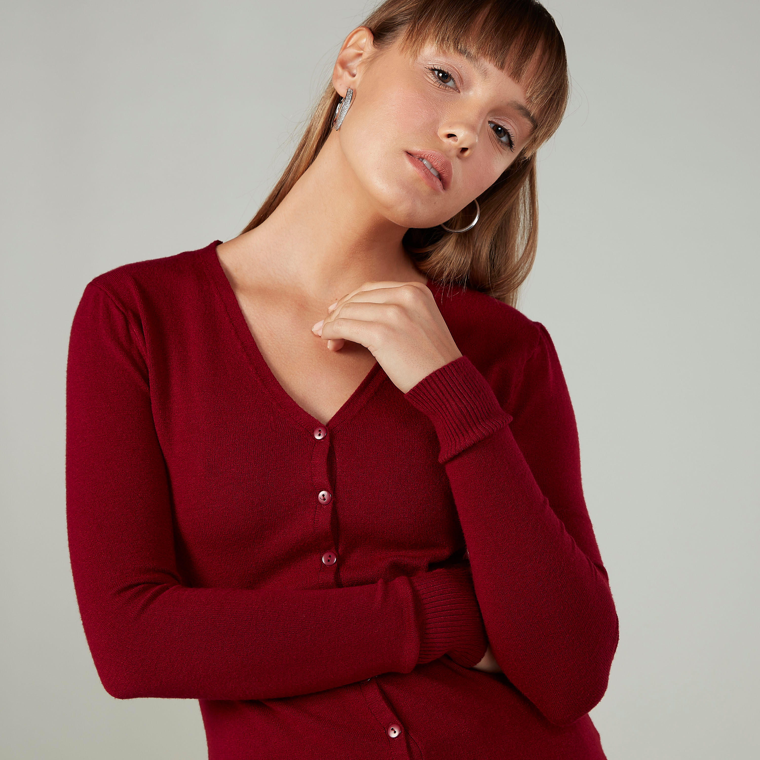 كارديجان بارز الملمس بياقة V وأكمام طويلة-women-winterwear-hoodiesandsweatshirts-sweatshirts-image-3