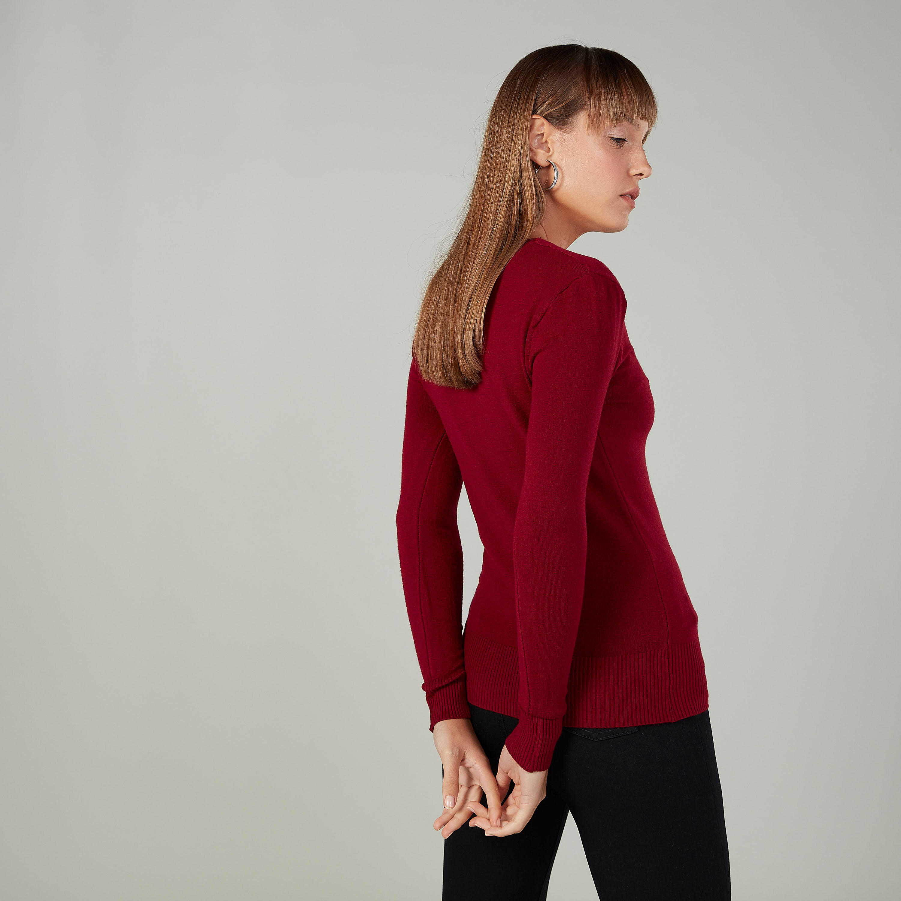 كارديجان بارز الملمس بياقة V وأكمام طويلة-women-winterwear-hoodiesandsweatshirts-sweatshirts-image-4