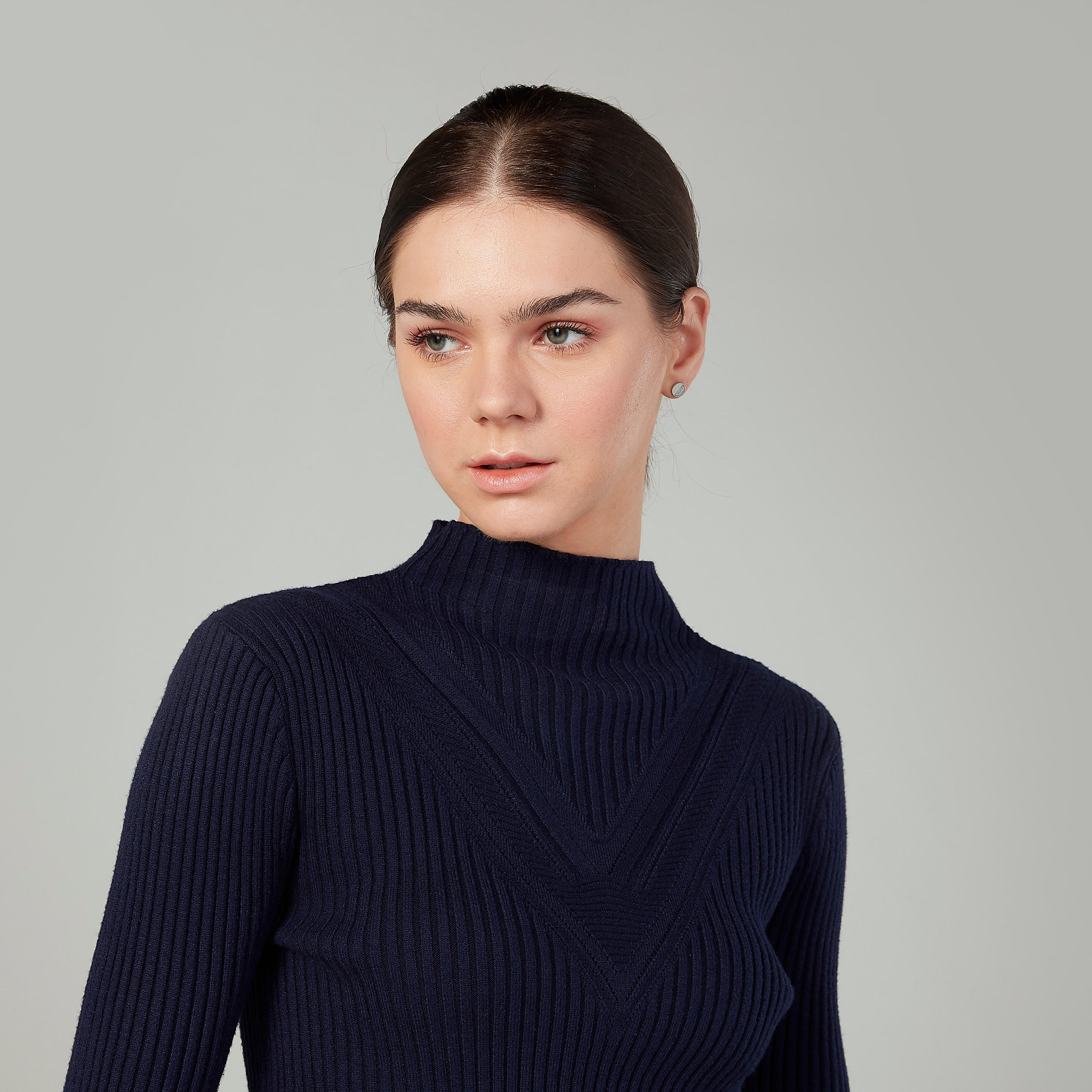 Textured Sweater with High Neck and Long Sleeves-women-clothing-cardigansandjumpers-jumpers-image-3