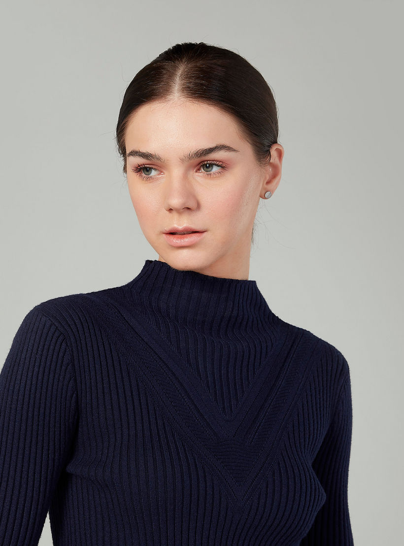 Textured Sweater with High Neck and Long Sleeves-women-clothing-cardigansandjumpers-jumpers-image-3