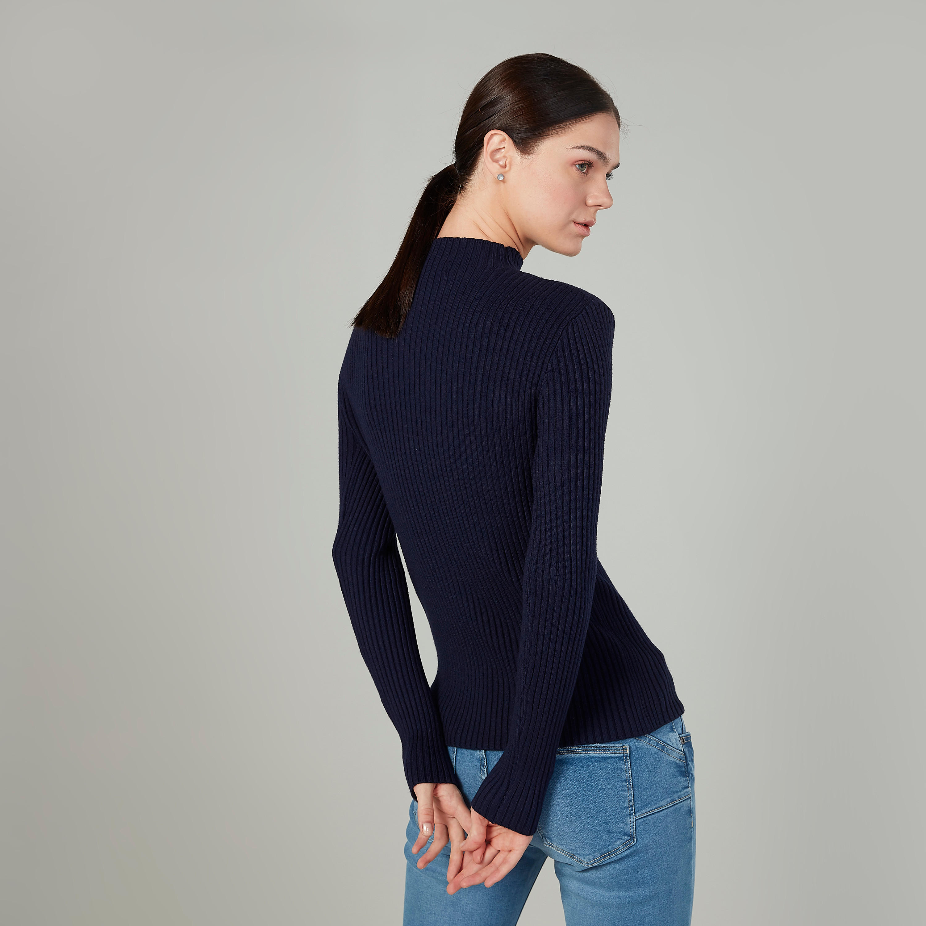Textured Sweater with High Neck and Long Sleeves-women-clothing-cardigansandjumpers-jumpers-image-4
