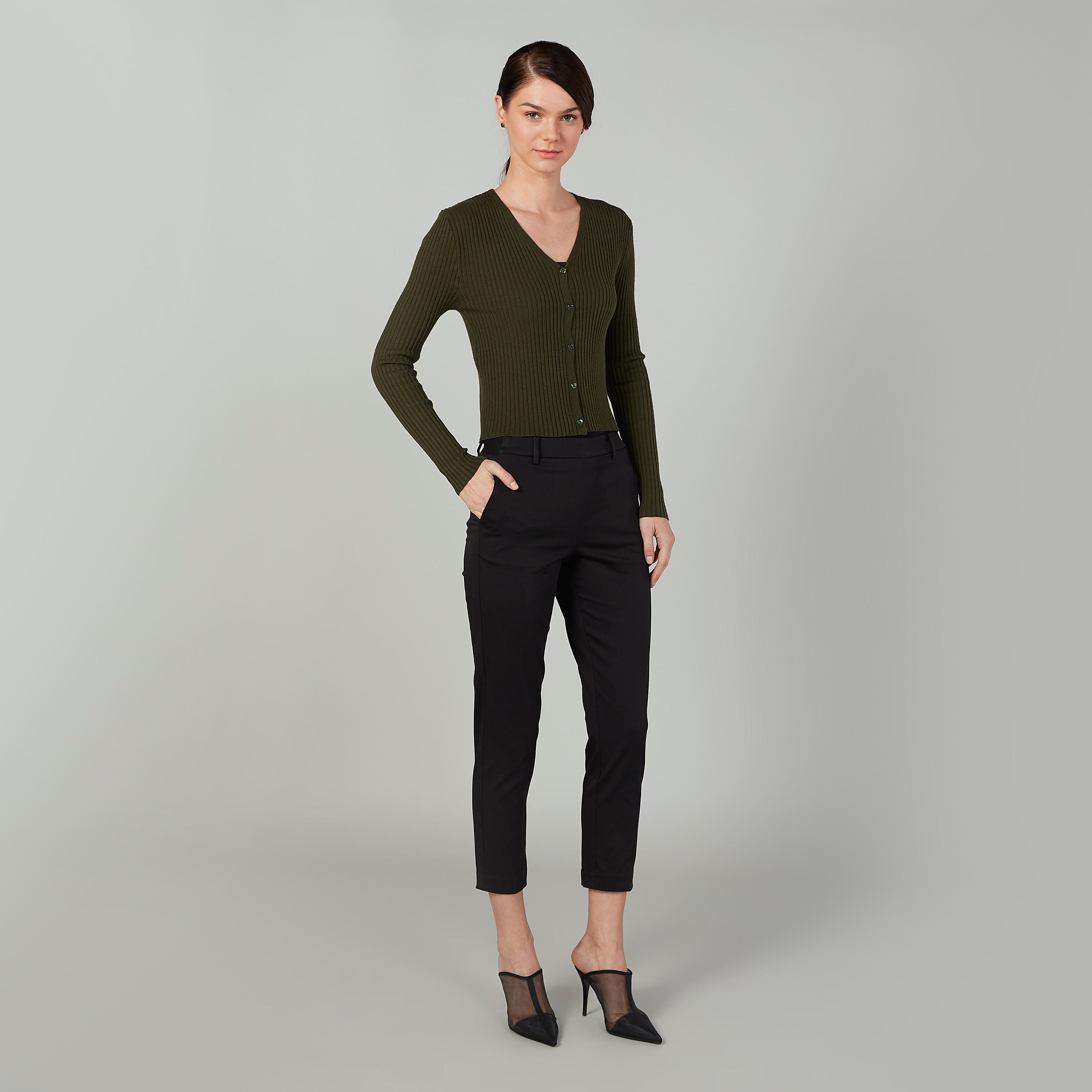 Textured Sweater with V-neck and Long Sleeves-women-clothing-cardigansandjumpers-jumpers-image-2