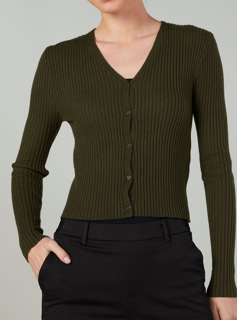 Textured Sweater with V-neck and Long Sleeves-women-clothing-cardigansandjumpers-jumpers-image-3