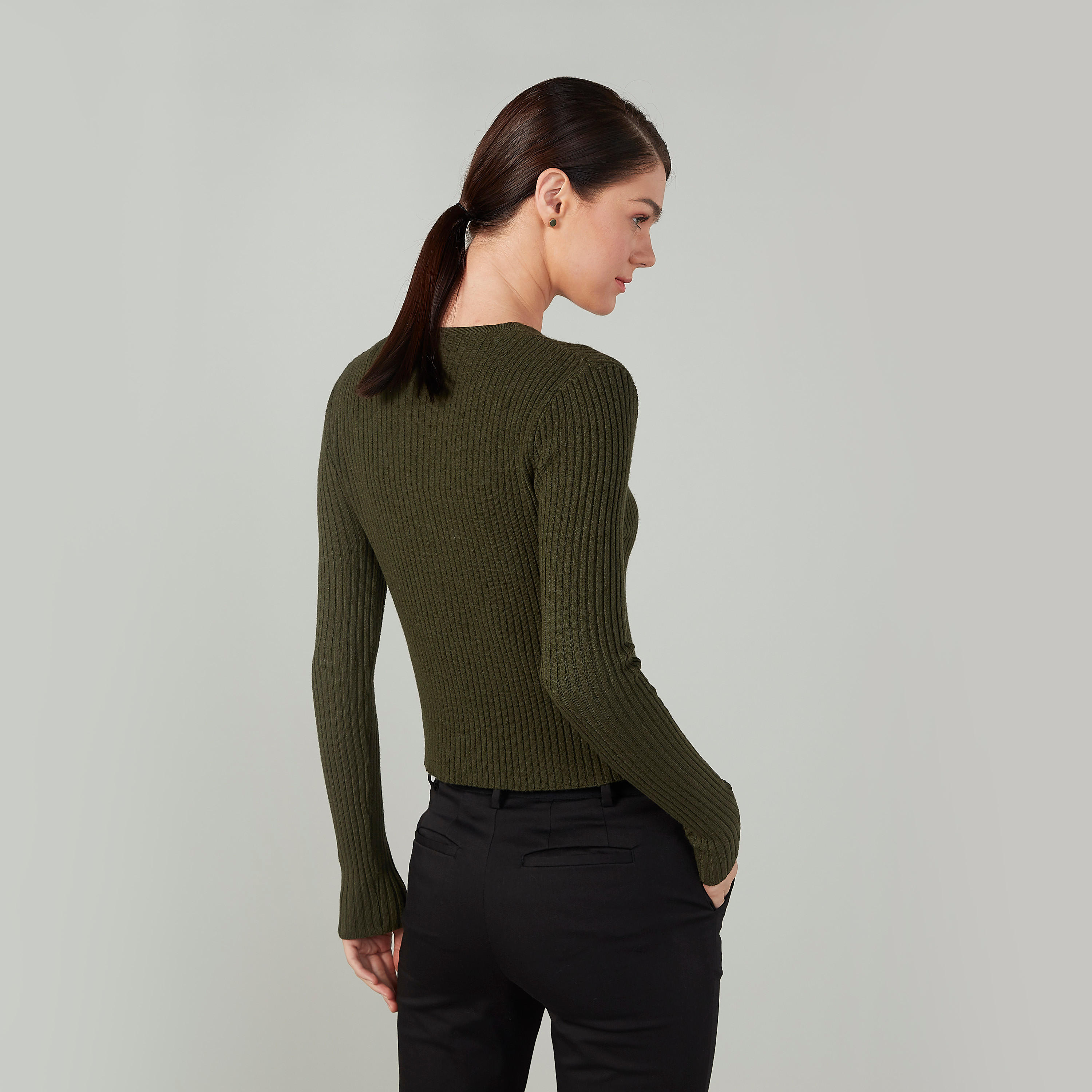 Textured Sweater with V-neck and Long Sleeves-women-clothing-cardigansandjumpers-jumpers-image-4