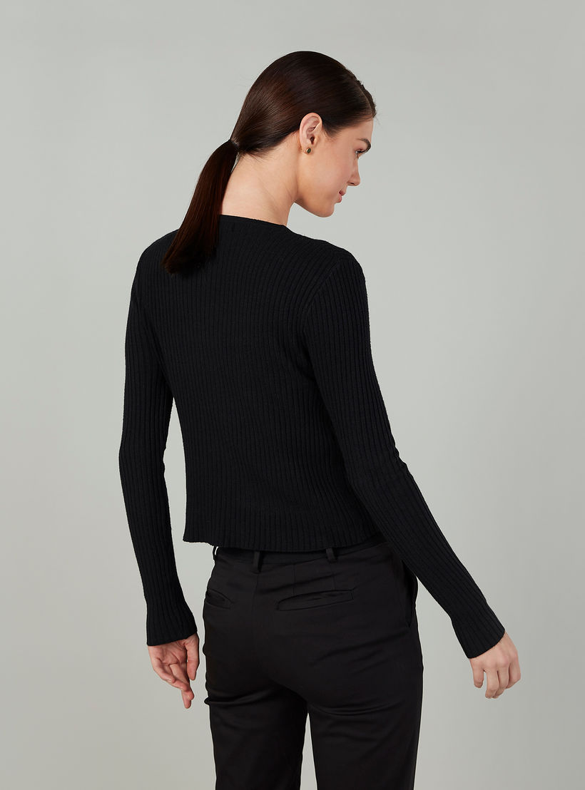 كنزة بارزة الملمس بياقة V وأكمام طويلة-women-clothing-cardigansandjumpers-jumpers-image-1