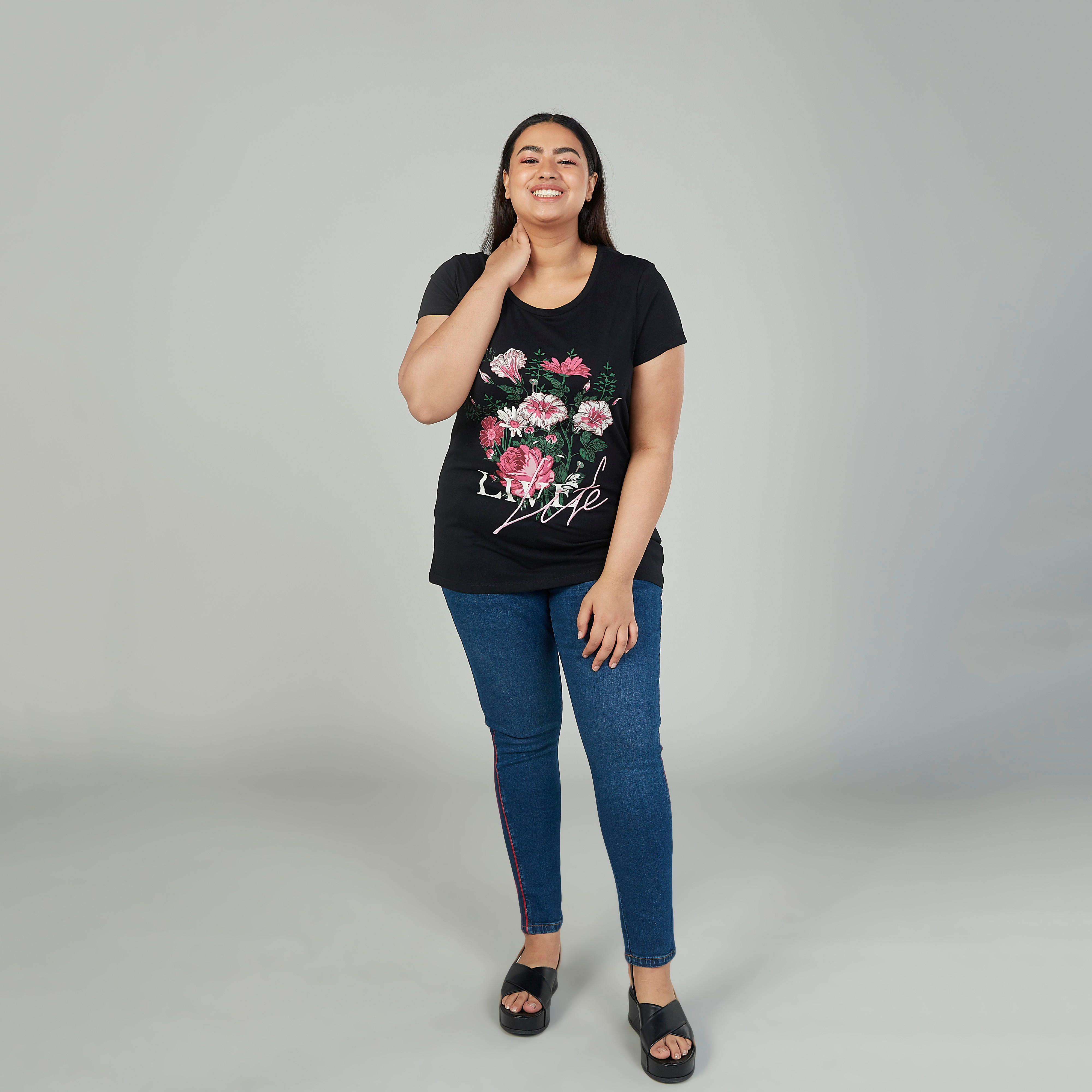 Printed T-shirt with Round Neck and Shot Sleeves-women-clothing-tshirts-image-2