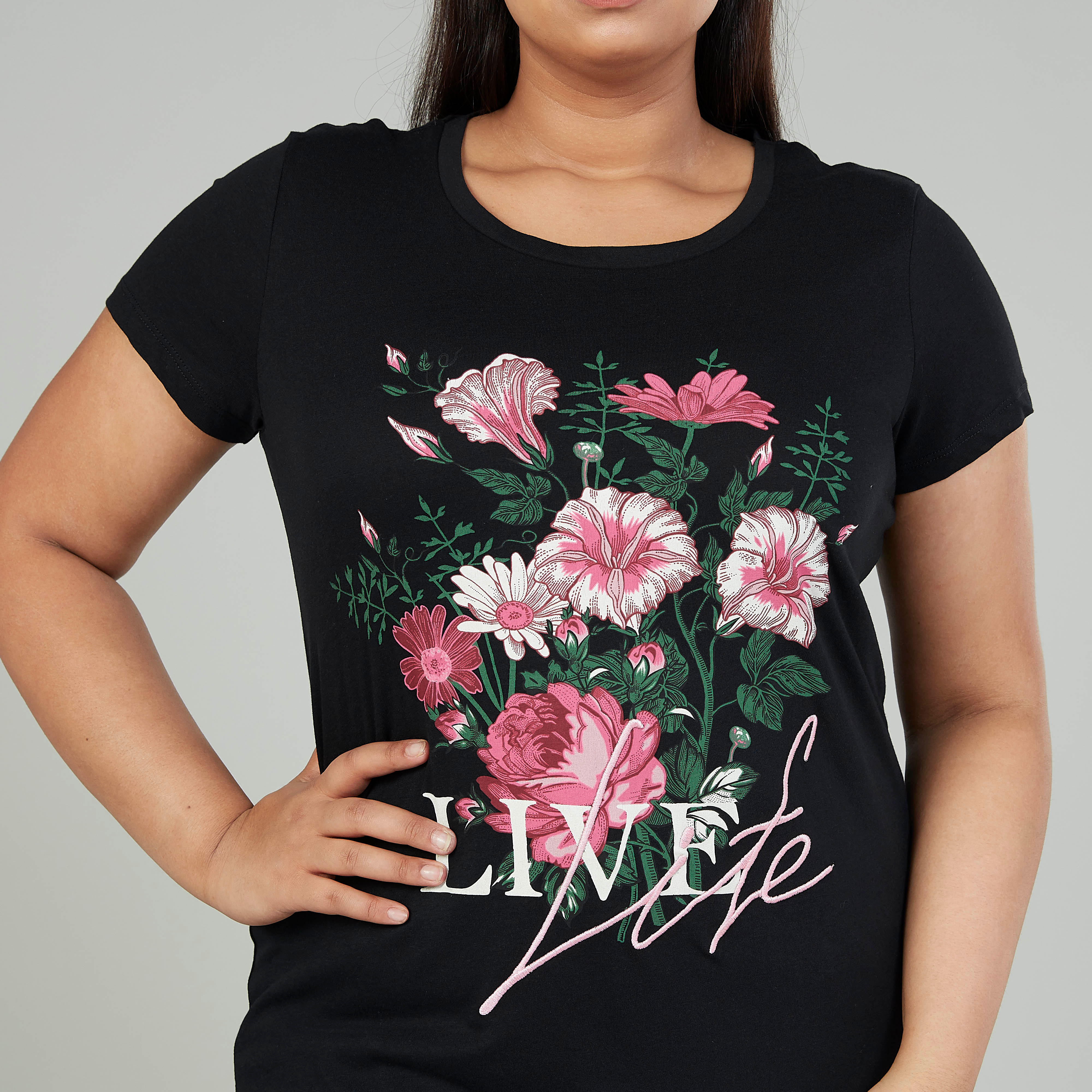 Printed T-shirt with Round Neck and Shot Sleeves-women-clothing-tshirts-image-3