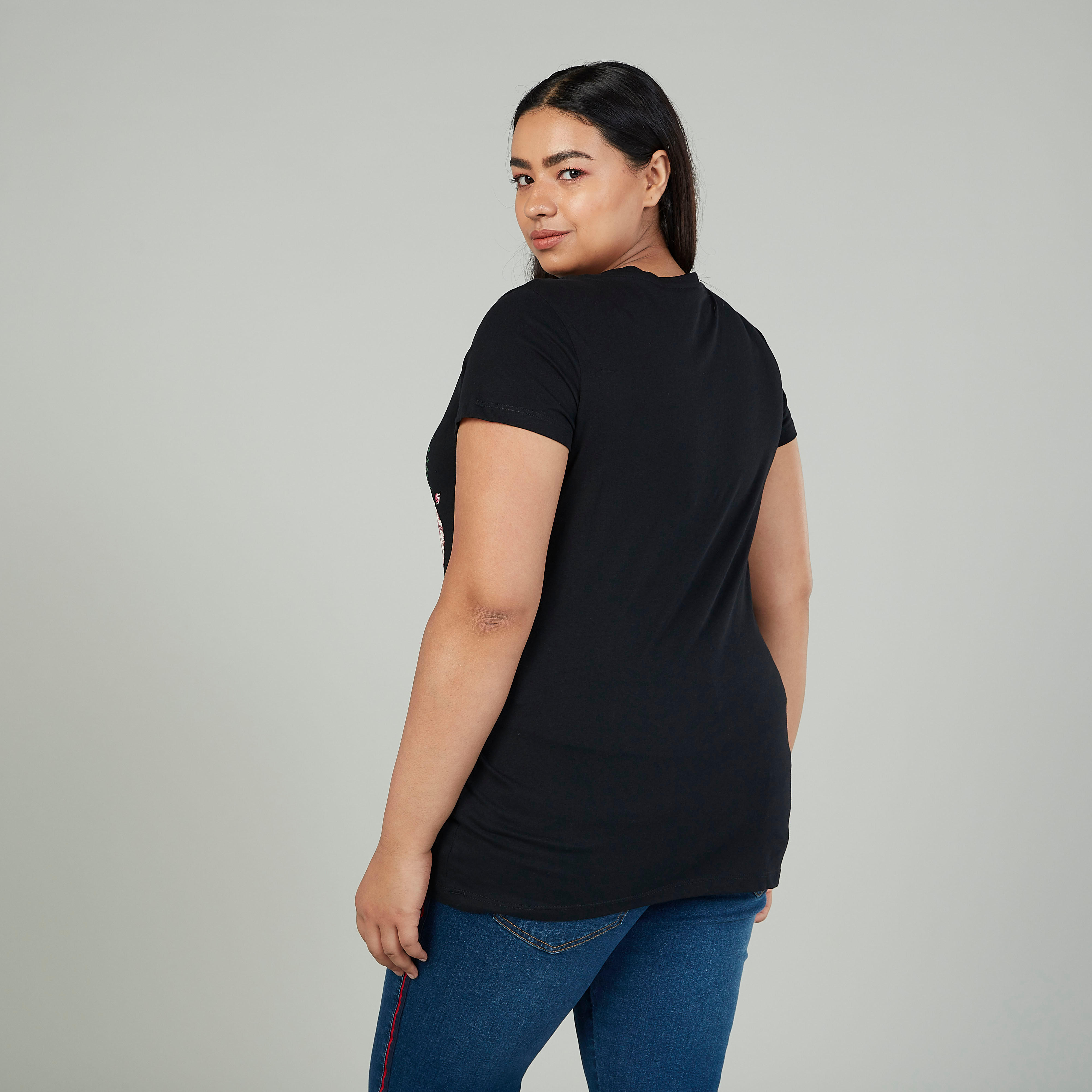 Printed T-shirt with Round Neck and Shot Sleeves-women-clothing-tshirts-image-4