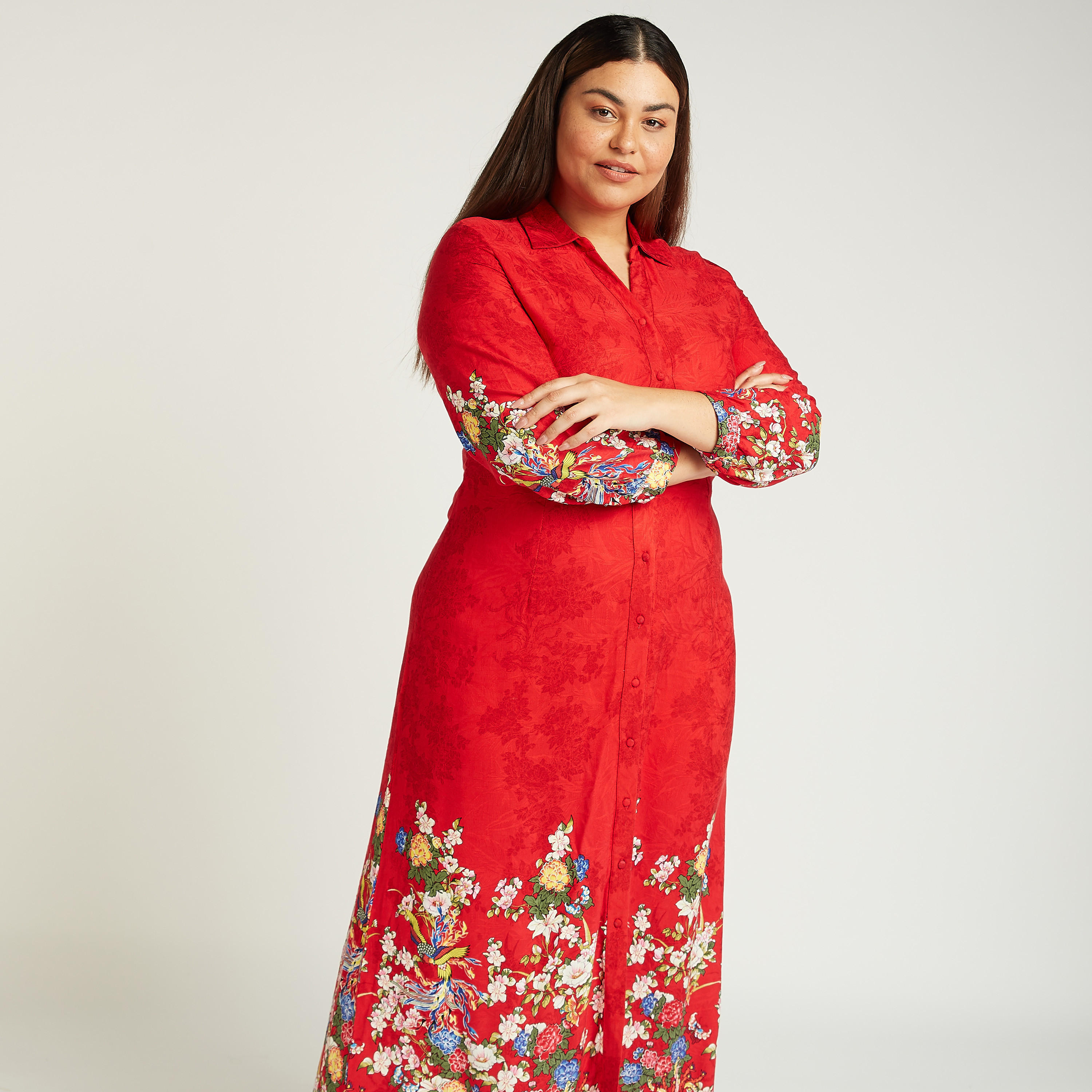 فستان قميص طويل بأكمام طويلة وطبعات أزهار-women-clothing-dresses-image-2