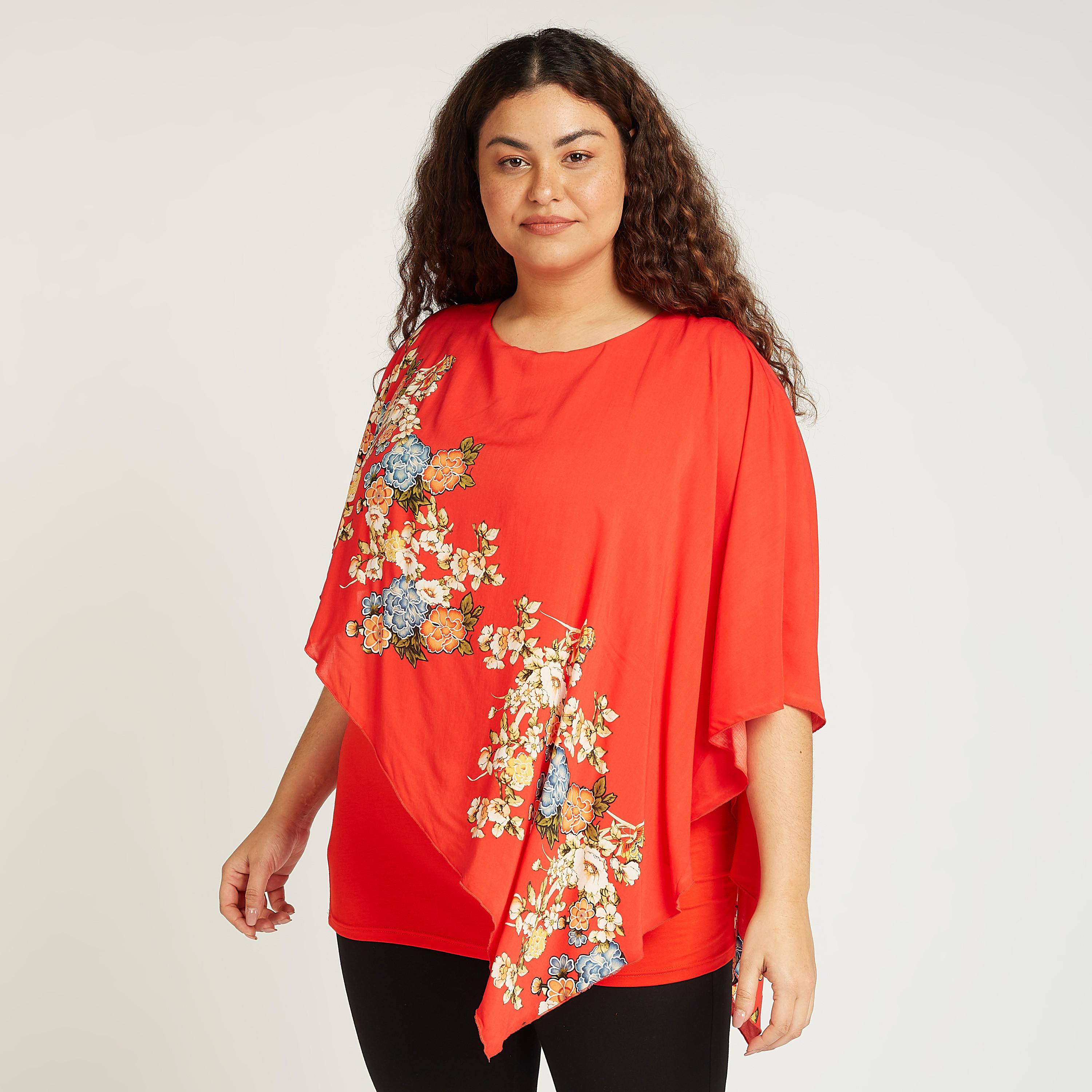 بلوزة بياقة مستديرة وأكمام واسعة وطبعات أزهار-women-clothing-shirtsandblouses-blouses-image-1