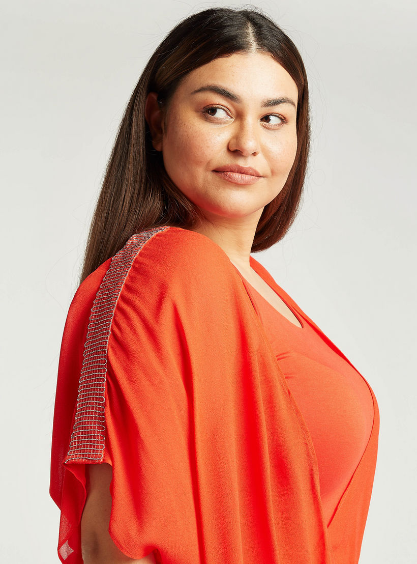 بلوزة سادة بياقة مستديرة وأكمام لامعة-women-clothing-shirtsandblouses-blouses-image-2