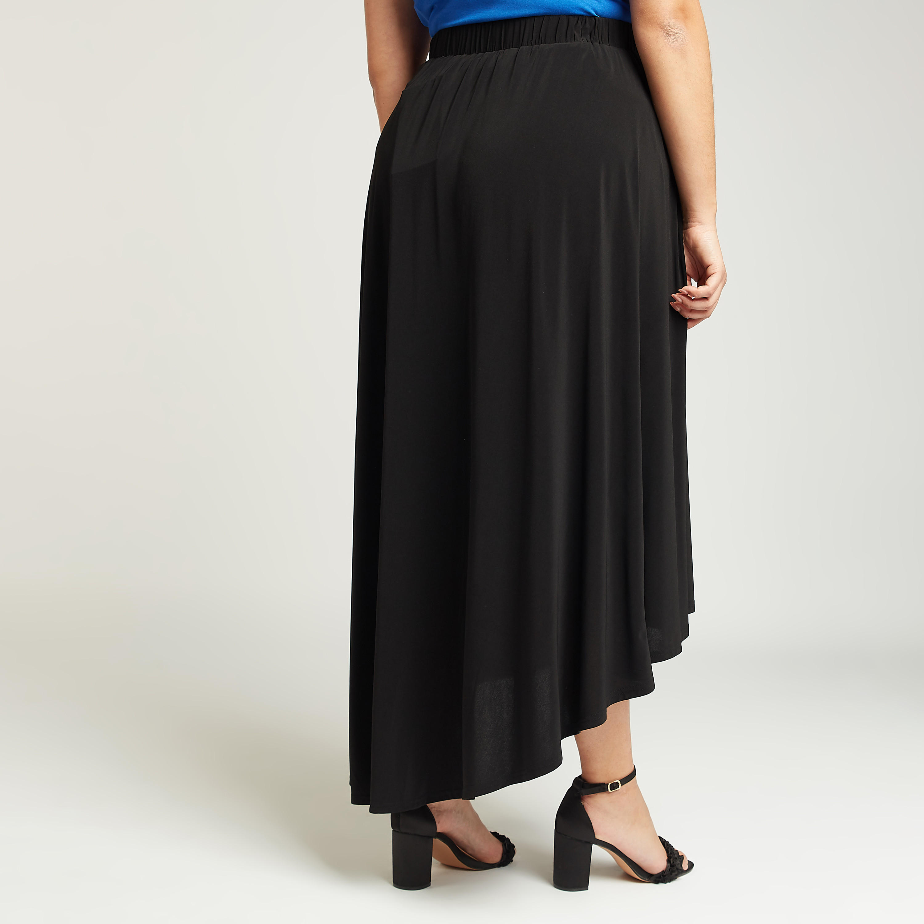 تنورة طويلة سادة بحواف غير مستوية بخصر مطاطي-women-clothing-bottoms-skirts-image-4