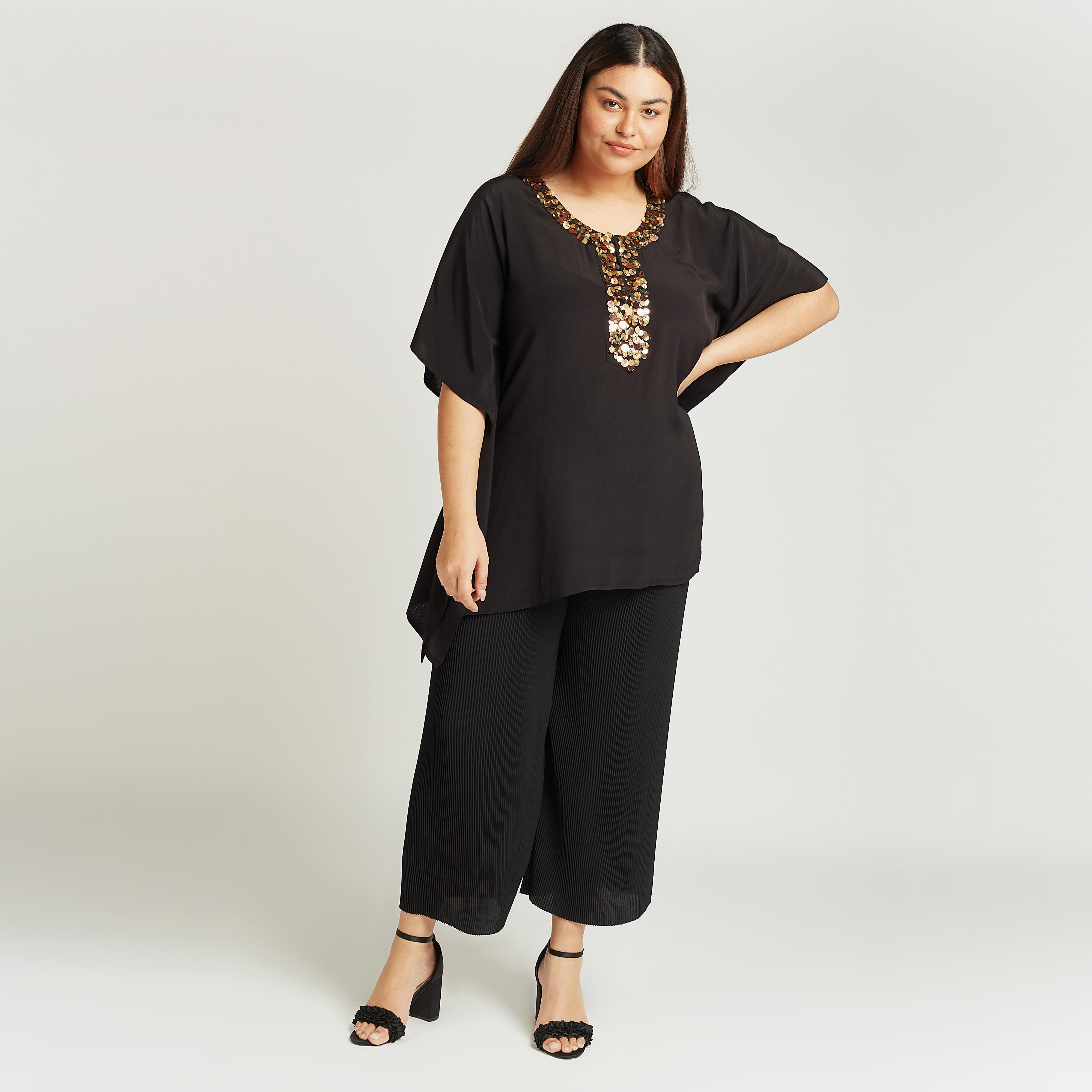 Solid Top with Sequin Detail and Flared Sleeves-women-clothing-shirtsandblouses-blouses-image-2