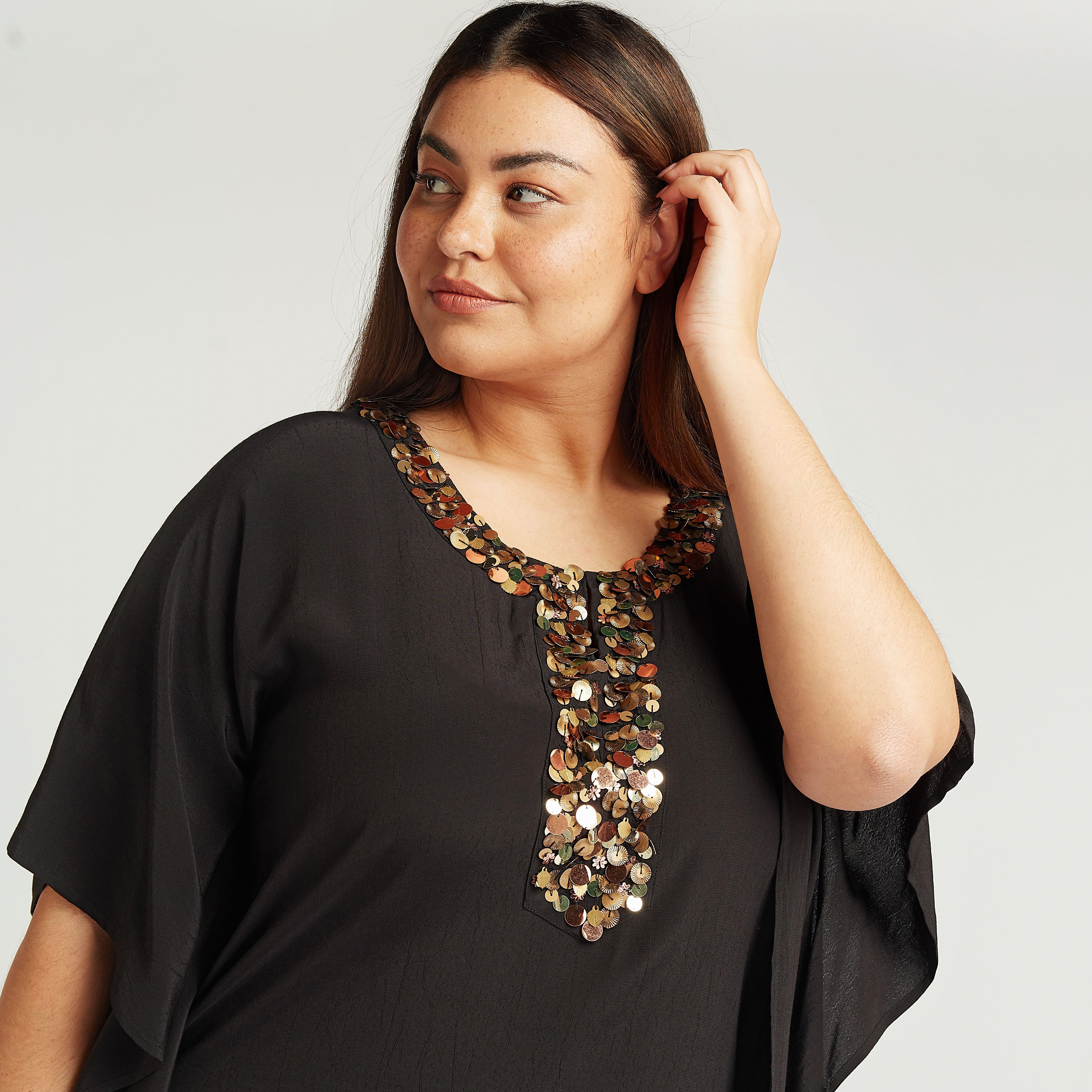 Solid Top with Sequin Detail and Flared Sleeves-women-clothing-shirtsandblouses-blouses-image-3