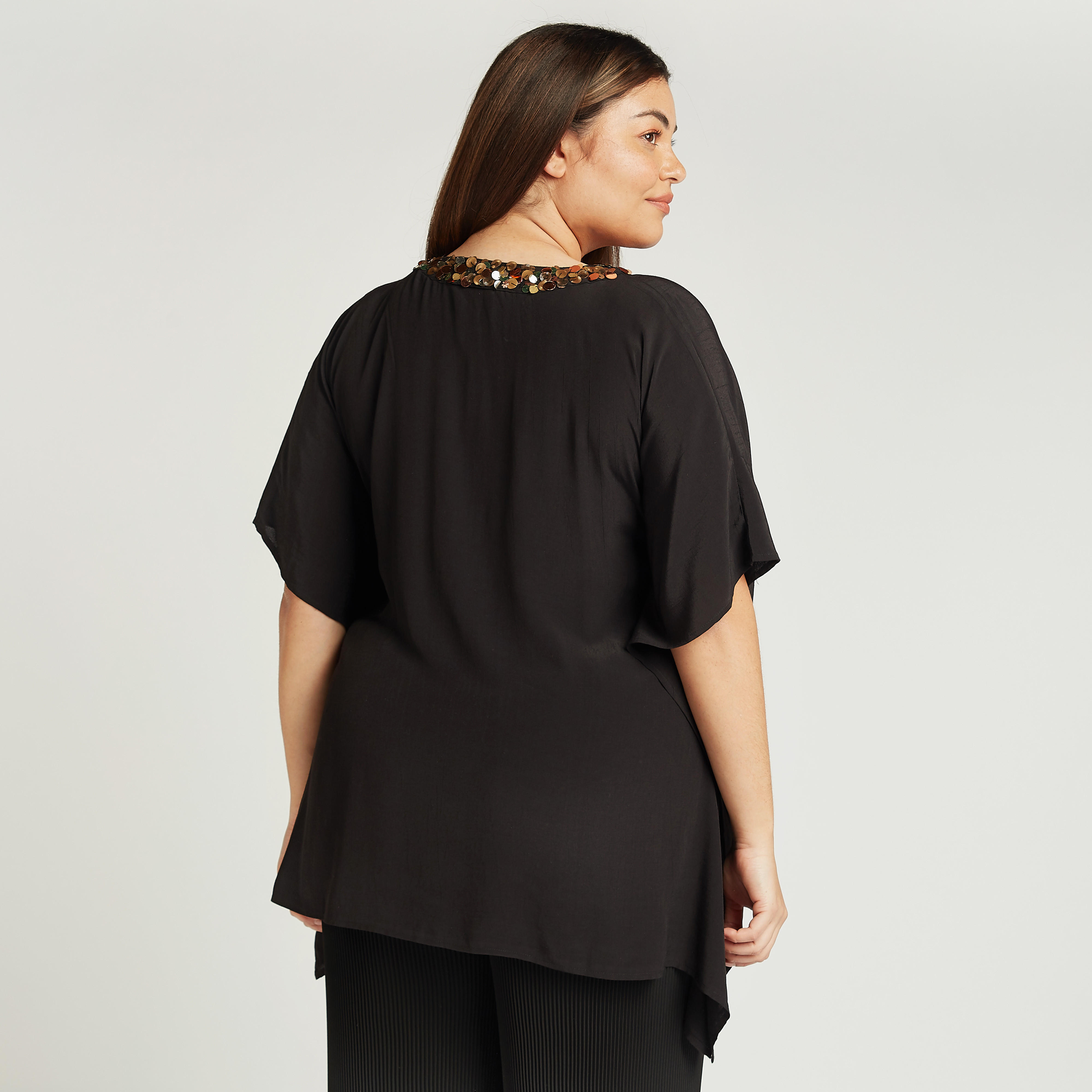 Solid Top with Sequin Detail and Flared Sleeves-women-clothing-shirtsandblouses-blouses-image-4