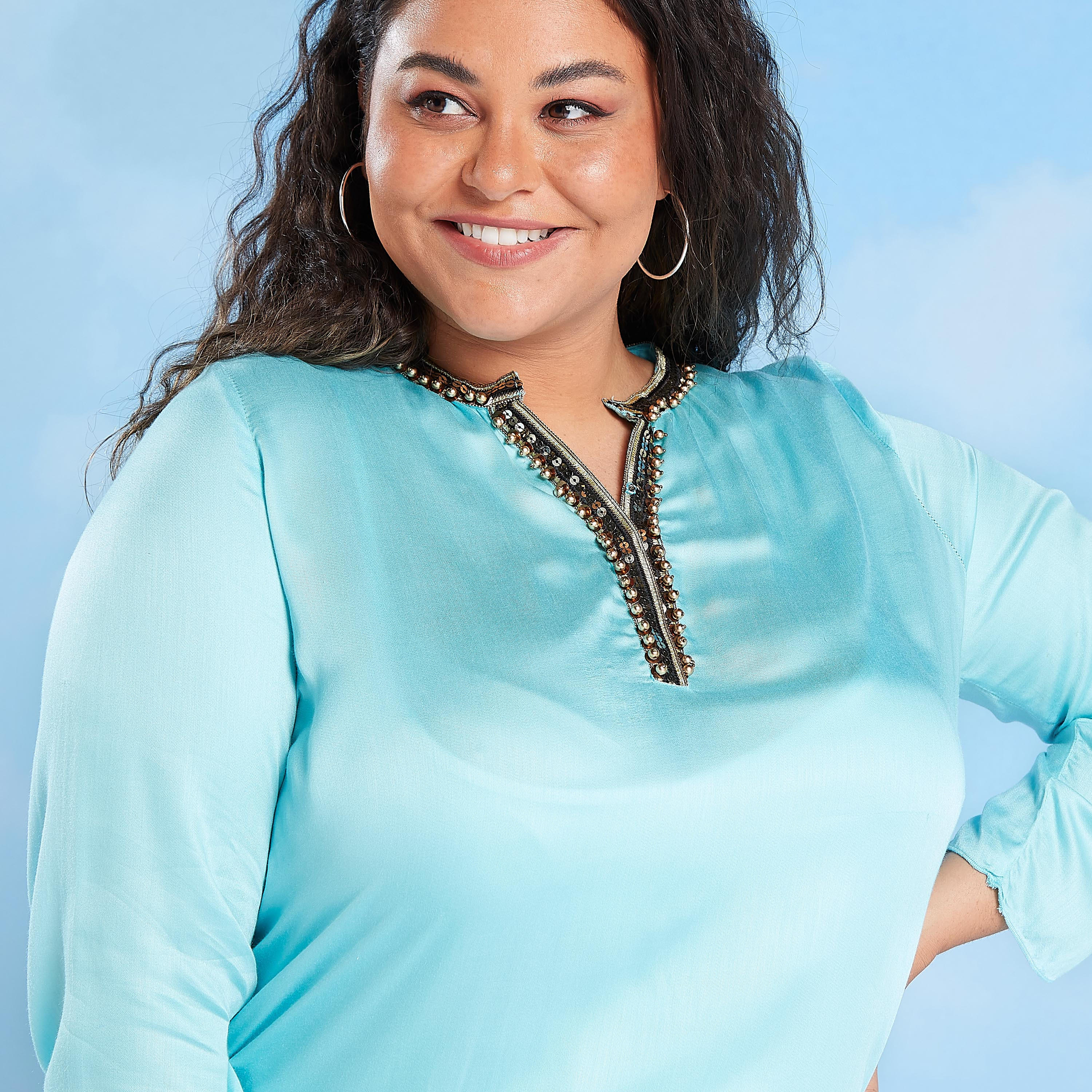 Solid Maxi A-line Dress with Long Sleeves and Embellishments-women-clothing-dresses-image-3
