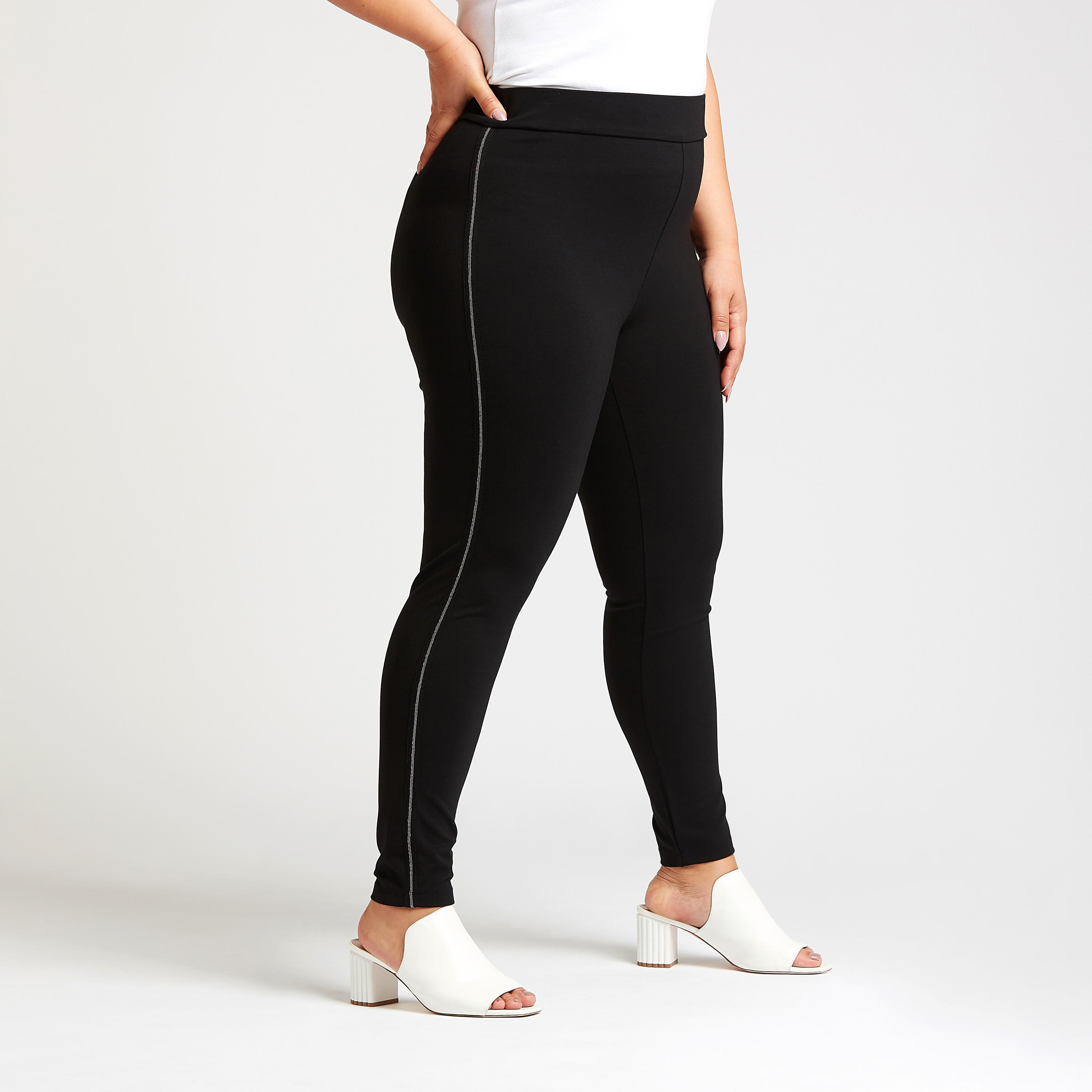 بنطلون ليقنز سادة بخصر متوسط الارتفاع وخصر مطاطي-women-clothing-bottoms-leggings-image-1