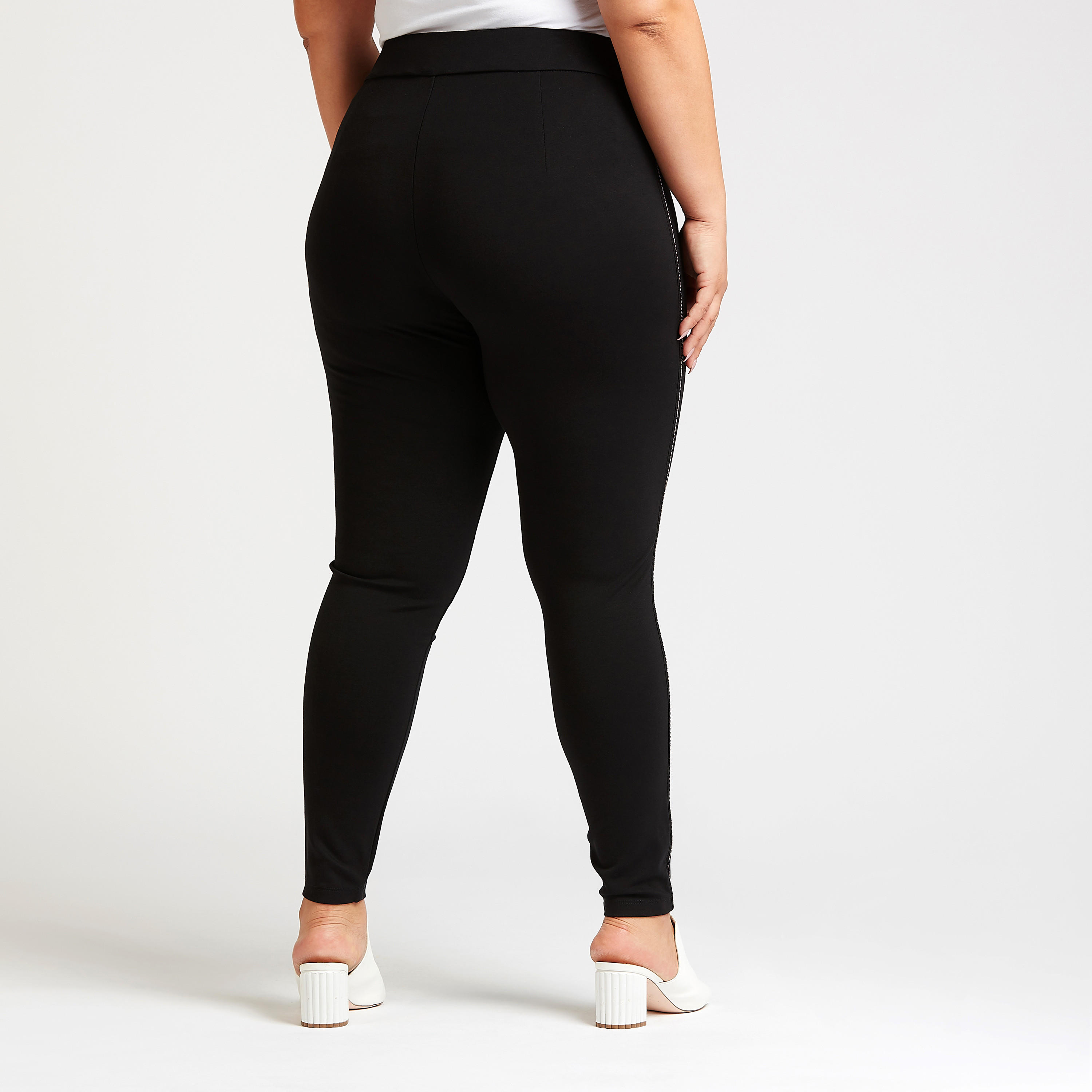 بنطلون ليقنز سادة بخصر متوسط الارتفاع وخصر مطاطي-women-clothing-bottoms-leggings-image-4