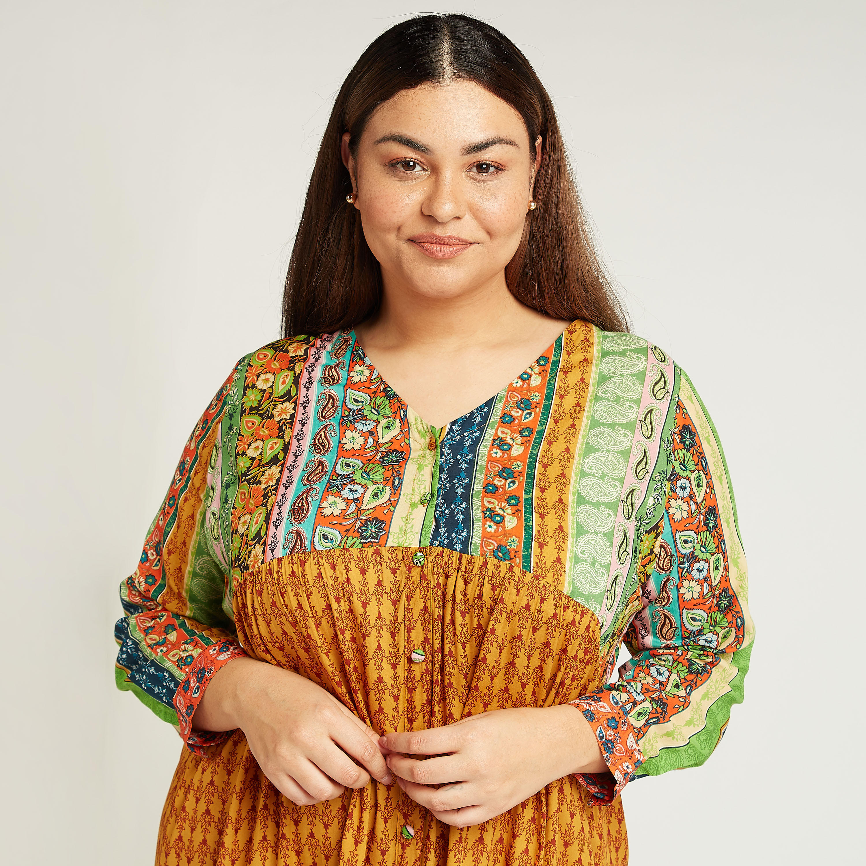 فستان طويل إيه لاين بياقة V وأكمام طويلة وطبعات-women-clothing-dresses-image-3