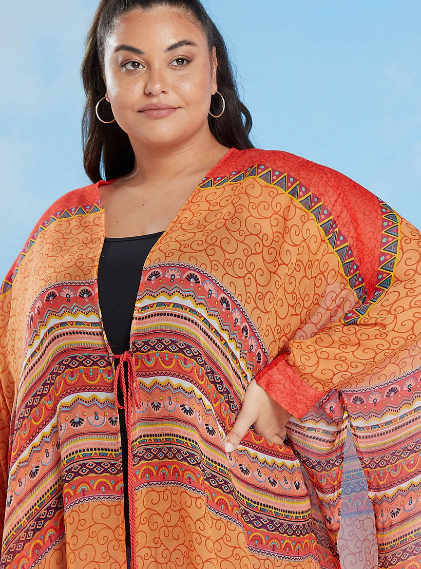 Printed Kimono with V-neck and Flared Sleeves-women-clothing-shirtsandblouses-blouses-image-3