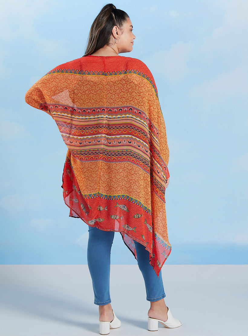 Printed Kimono with V-neck and Flared Sleeves-women-clothing-shirtsandblouses-blouses-image-4