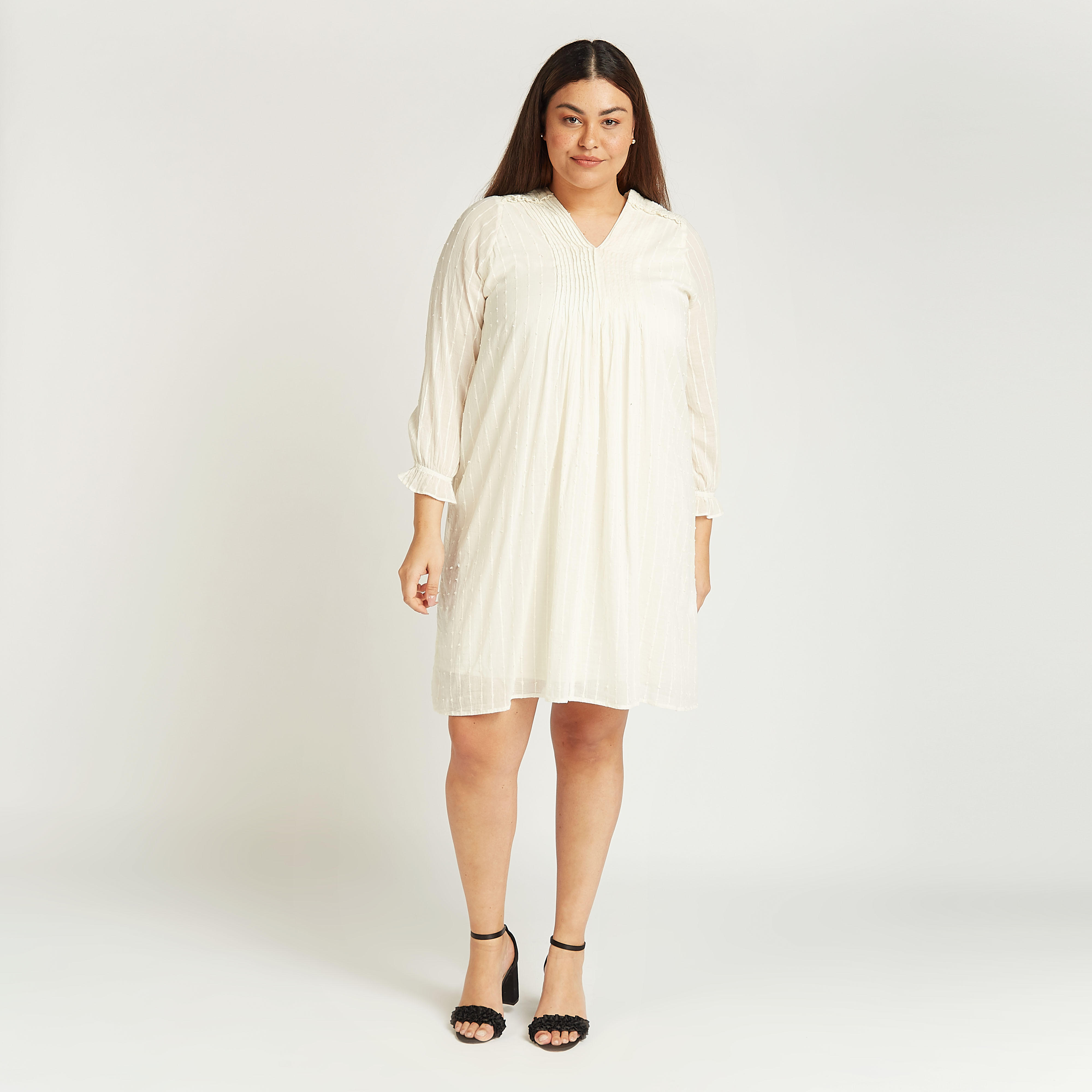 تونيك بارزة الملمس بياقة V وأكمام طويلة-women-clothing-shirtsandblouses-blouses-image-2