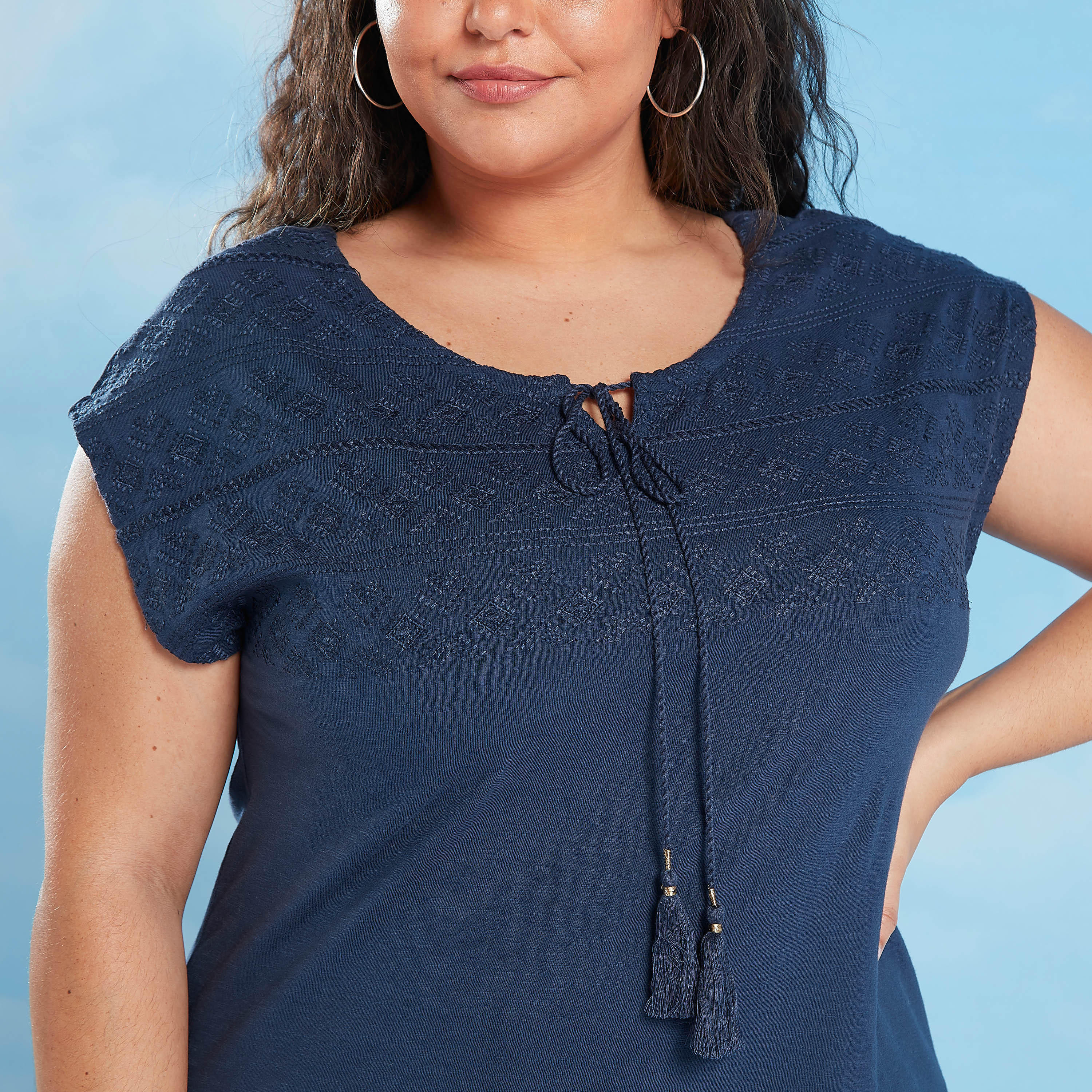 Embroidered Top with Short Sleeves and Tie Ups-women-clothing-shirtsandblouses-blouses-image-3