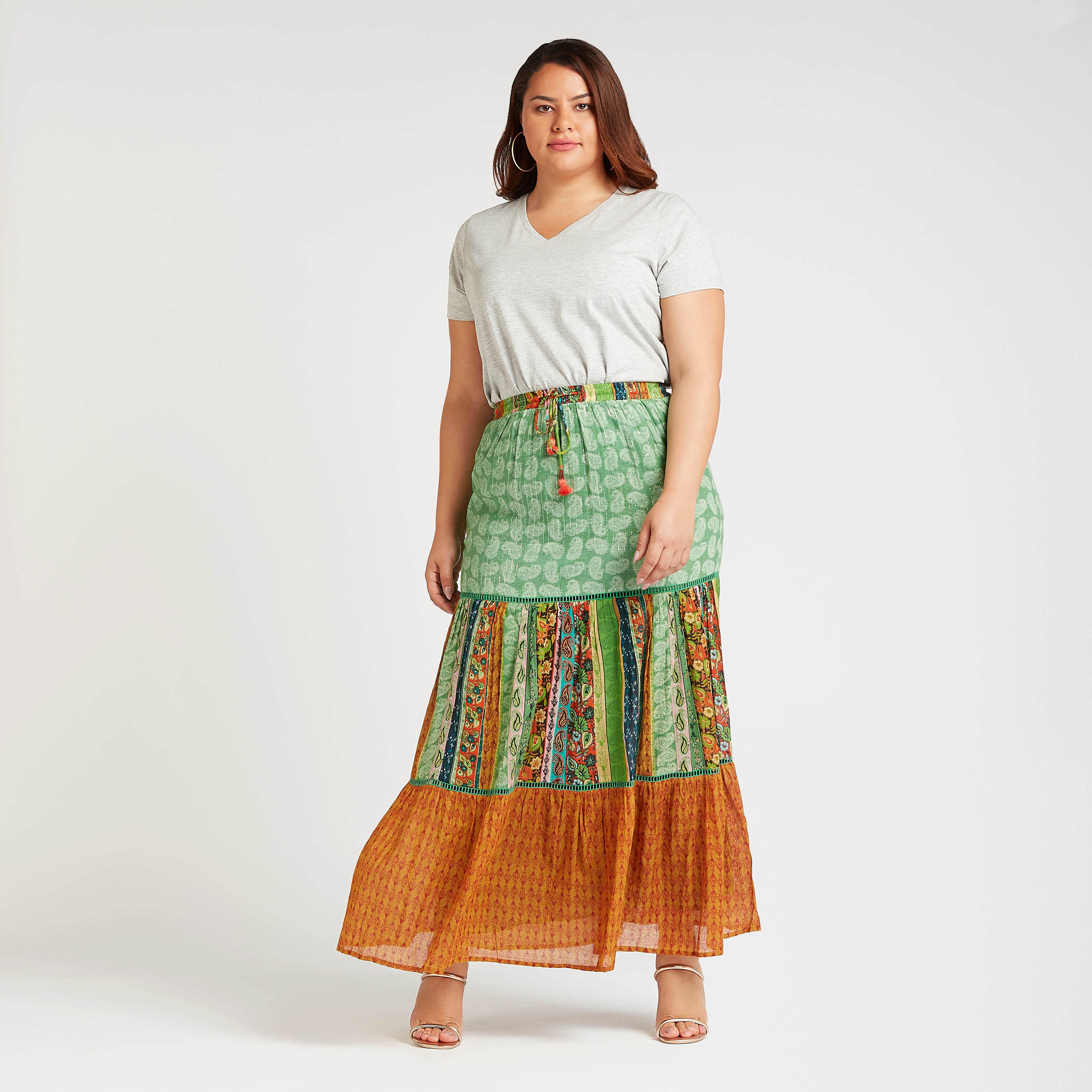 تنورة إيه لاين طويلة بخصر مطّاطي وأربطة وطبعات بيزلي-women-clothing-bottoms-skirts-image-2