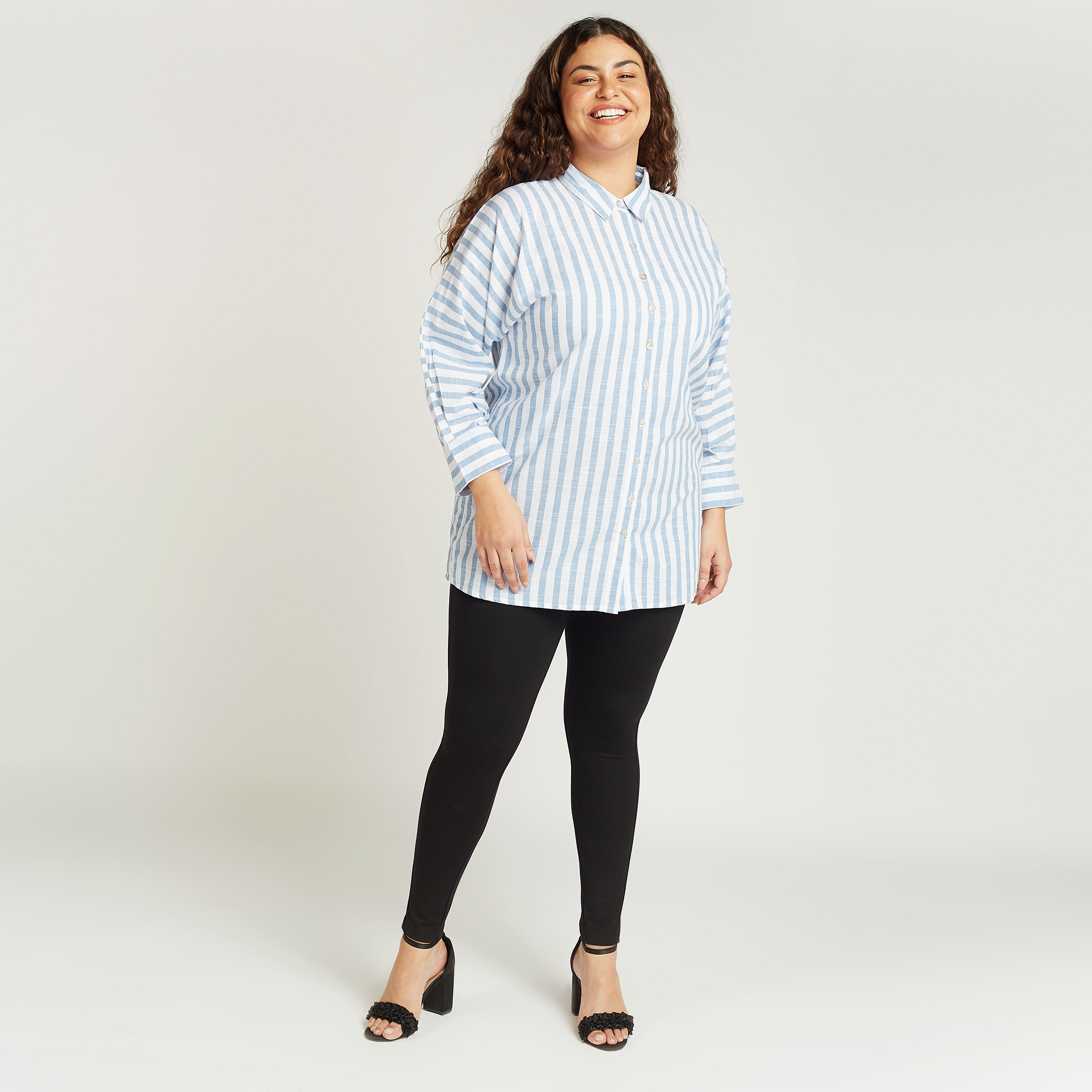 قميص مستدام مخطط بياقة عاديّة وأكمام طويلة-women-clothing-shirtsandblouses-blouses-image-2