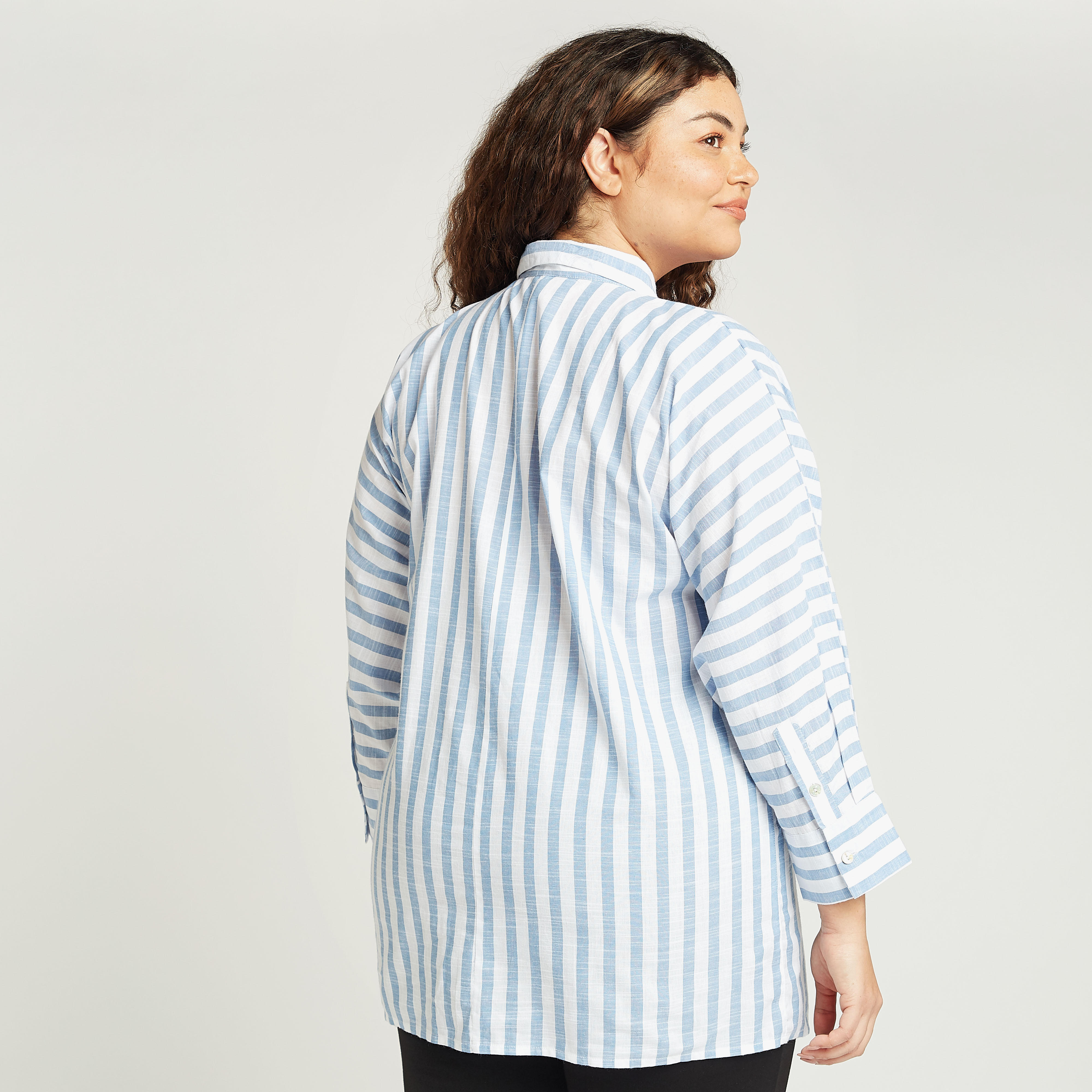 قميص مستدام مخطط بياقة عاديّة وأكمام طويلة-women-clothing-shirtsandblouses-blouses-image-4