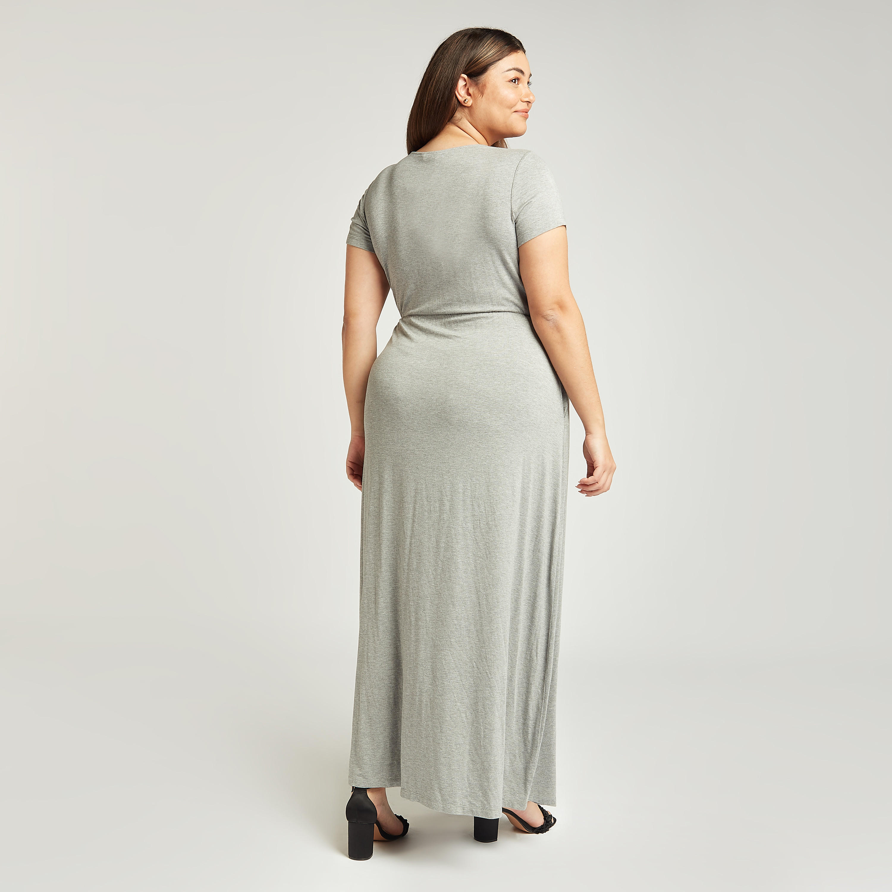 فستان طويل إيه لاين بارز الملمس بياقة مستديرة بتفاصيل جيوب-women-clothing-dresses-image-4